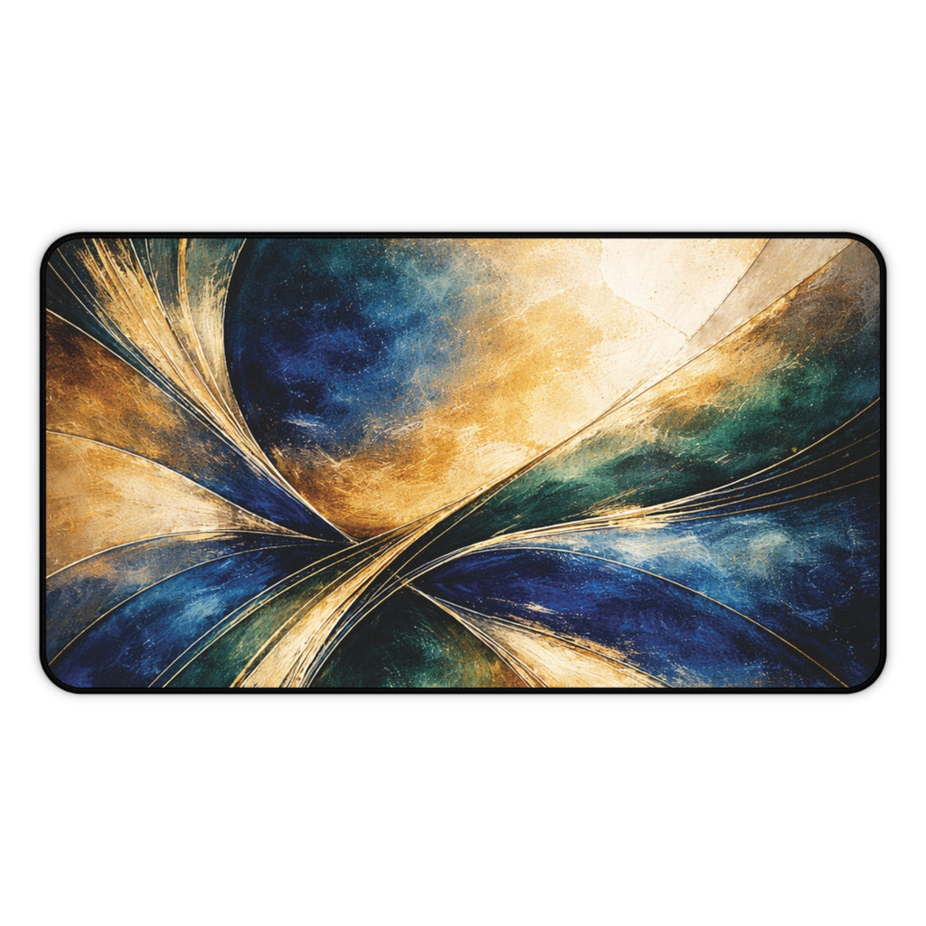 Gilded Convergence Blue & Gold NeoDeco Desk Mat — Luxury Office Desk Mat