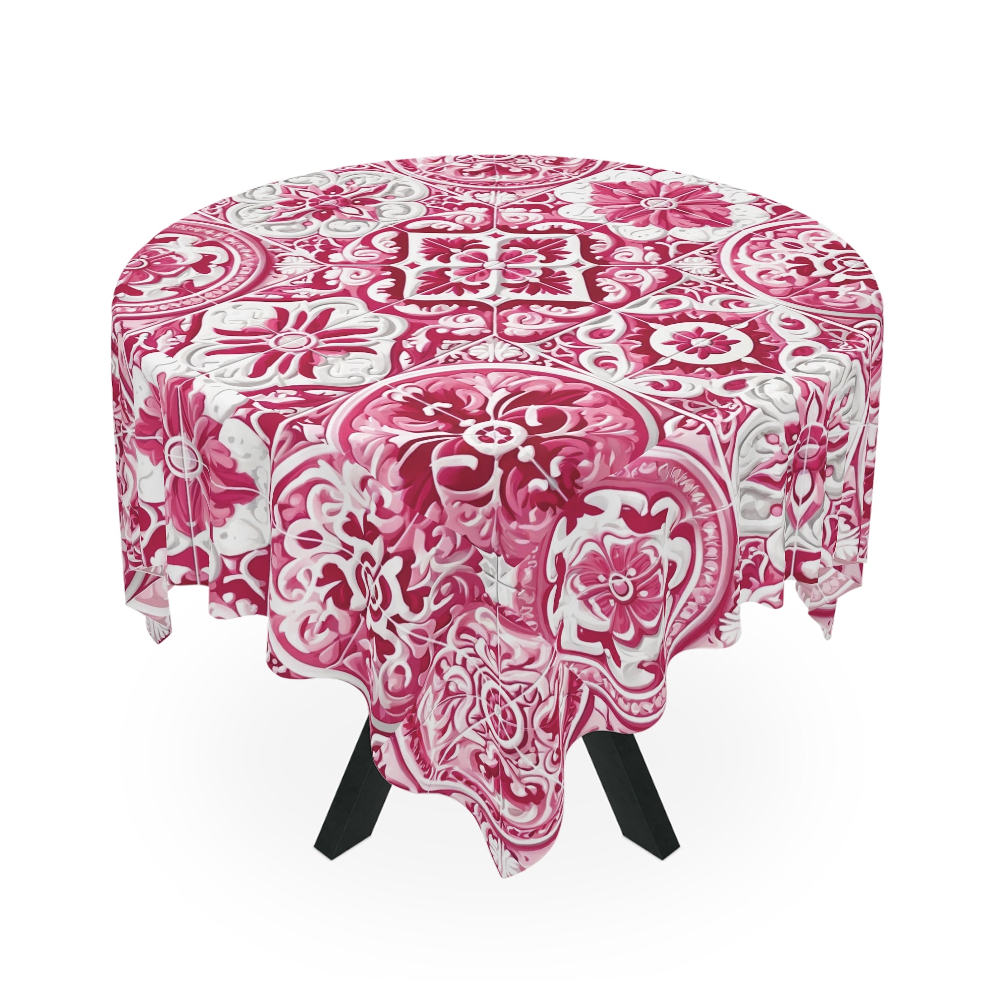Elegant Pink and White Mediterranean Tile Design Tablecloth  Durable Table Cover, Perfect Gift for Housewarming, Parties, and Weddings all Events and Occasions - MRSBYVALLE
