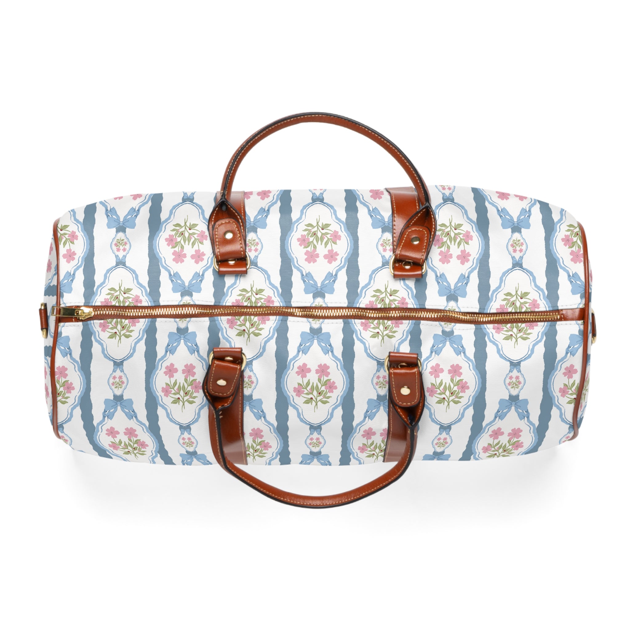 Vintage Blue & Pink Bow Waterproof Travel Bag — Romantic Toiletry Pouch