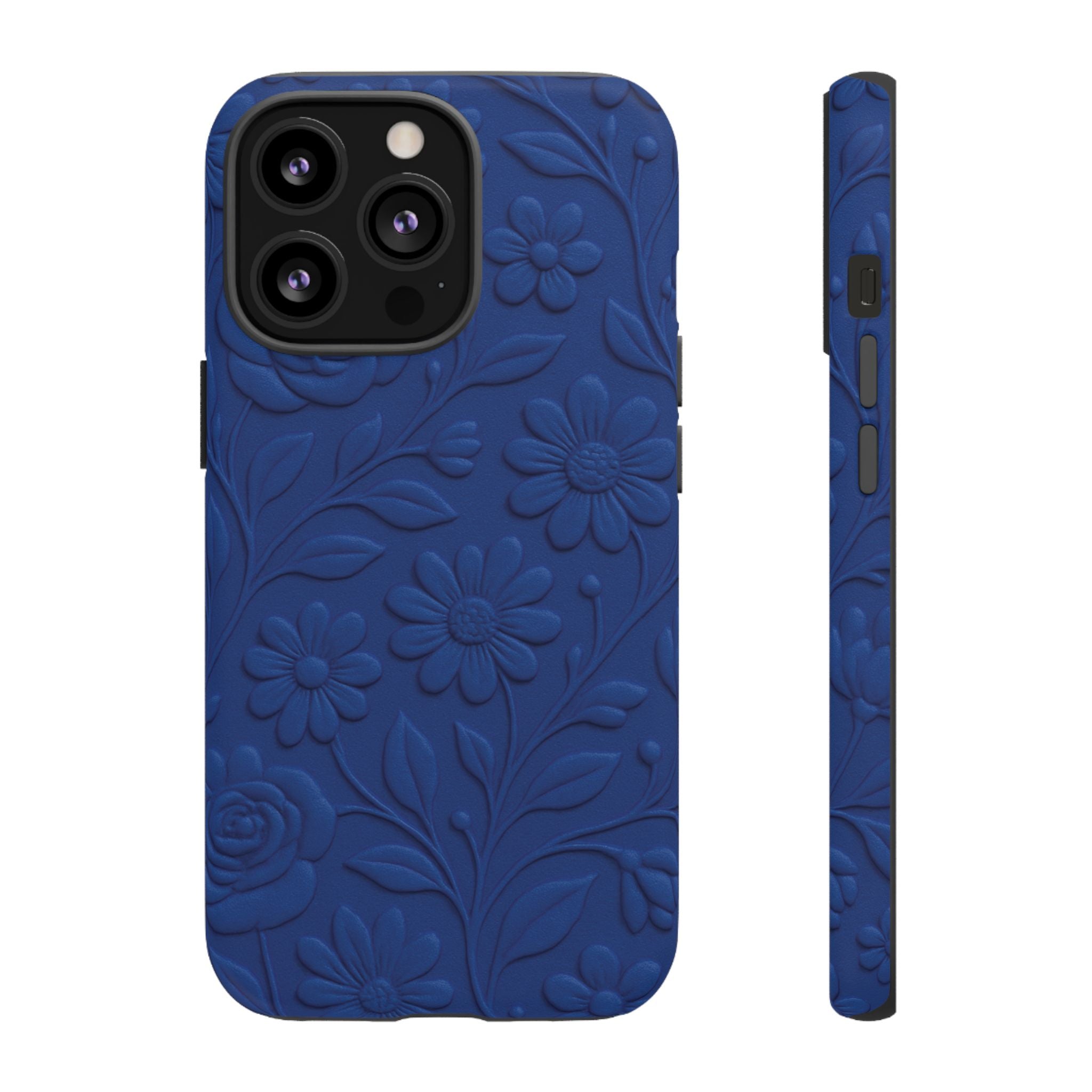 3D Illusion Floral Cobalt Blue Phone Case Elegant Raised Flower Design, Seamless Textured Look, Durable & Stylish Protection for iPhone and Android Models Fits iPhone & Samsung Models