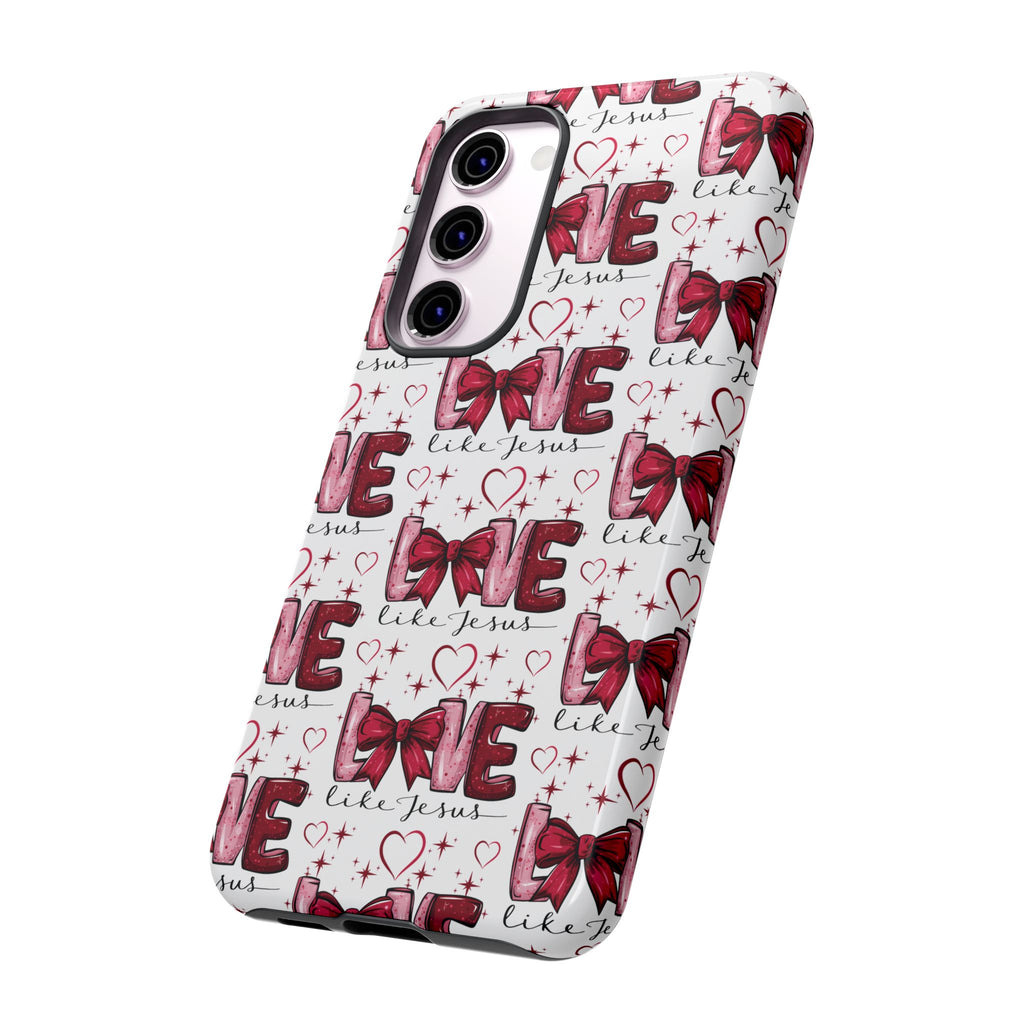 Love Like Jesus Red Bows and Hearts—Tough, Faithful Phone Cases & Religious iPhone Accessories: Protect Your Device & Show Your Faith