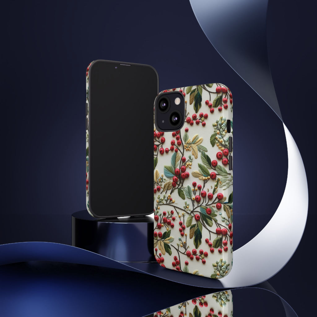 Holly Christmas Wildflowers Boho Chic Design Phone Case - Stylish, Protective Cover for All Models Gift for Mom Accessory Gift for Her