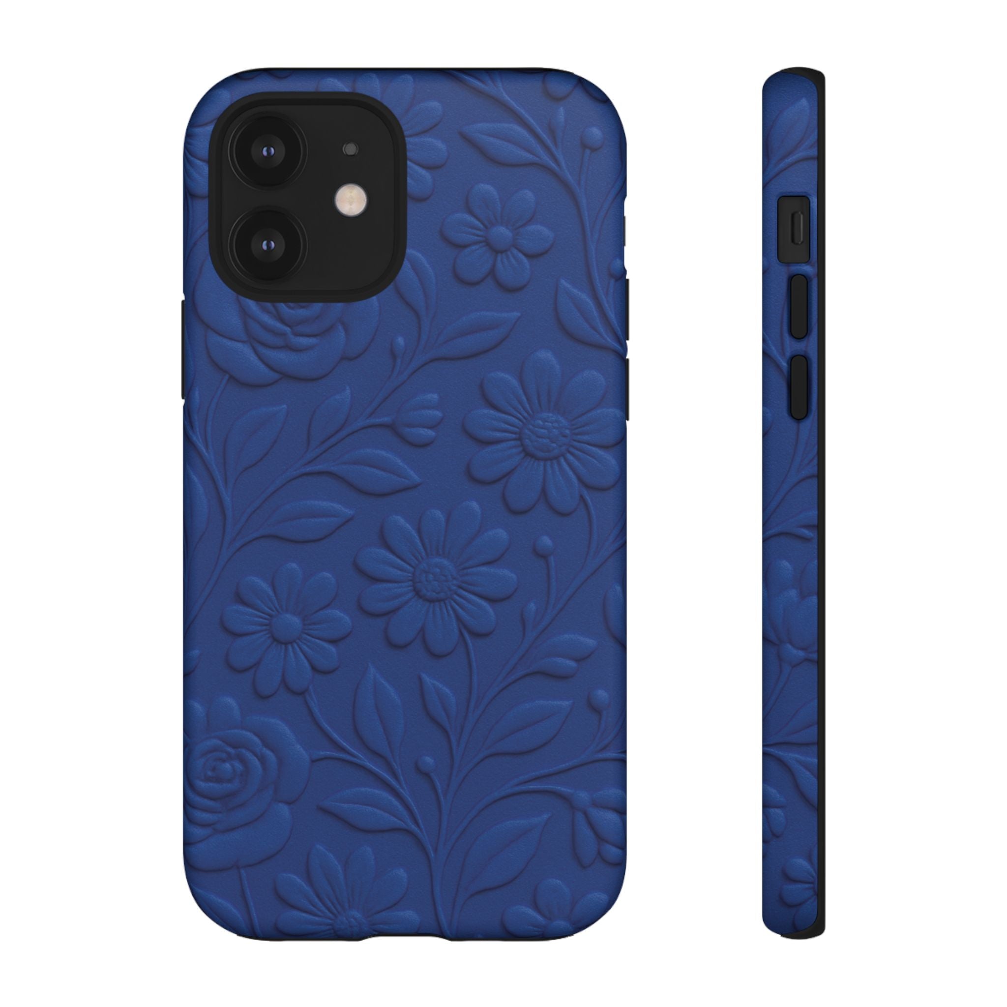 3D Illusion Floral Cobalt Blue Phone Case Elegant Raised Flower Design, Seamless Textured Look, Durable & Stylish Protection for iPhone and Android Models Fits iPhone & Samsung Models