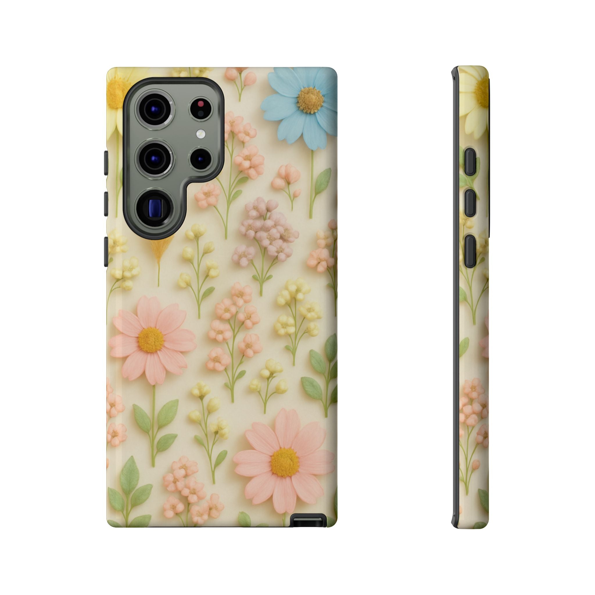 Pastel Dried Flowers Illusion Phone Case 3D Realistic Pressed Floral Design, Bright Botanical Aesthetic, Soft Nature-Inspired CoveriPhone & Galaxy