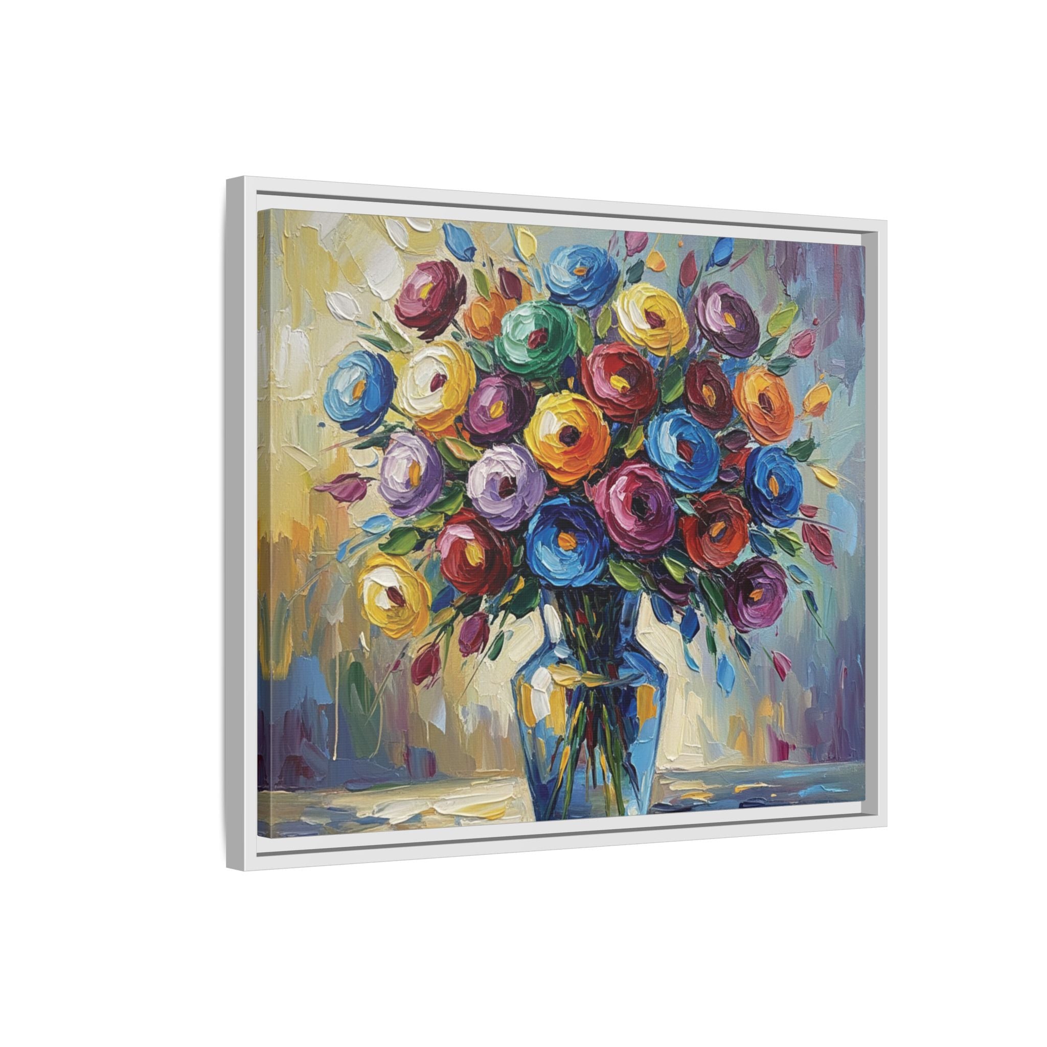 Impression sur toile bouquet floral aquarelle - Tableau mural encadré mat - Illusion de peinture à l'huile vibrante