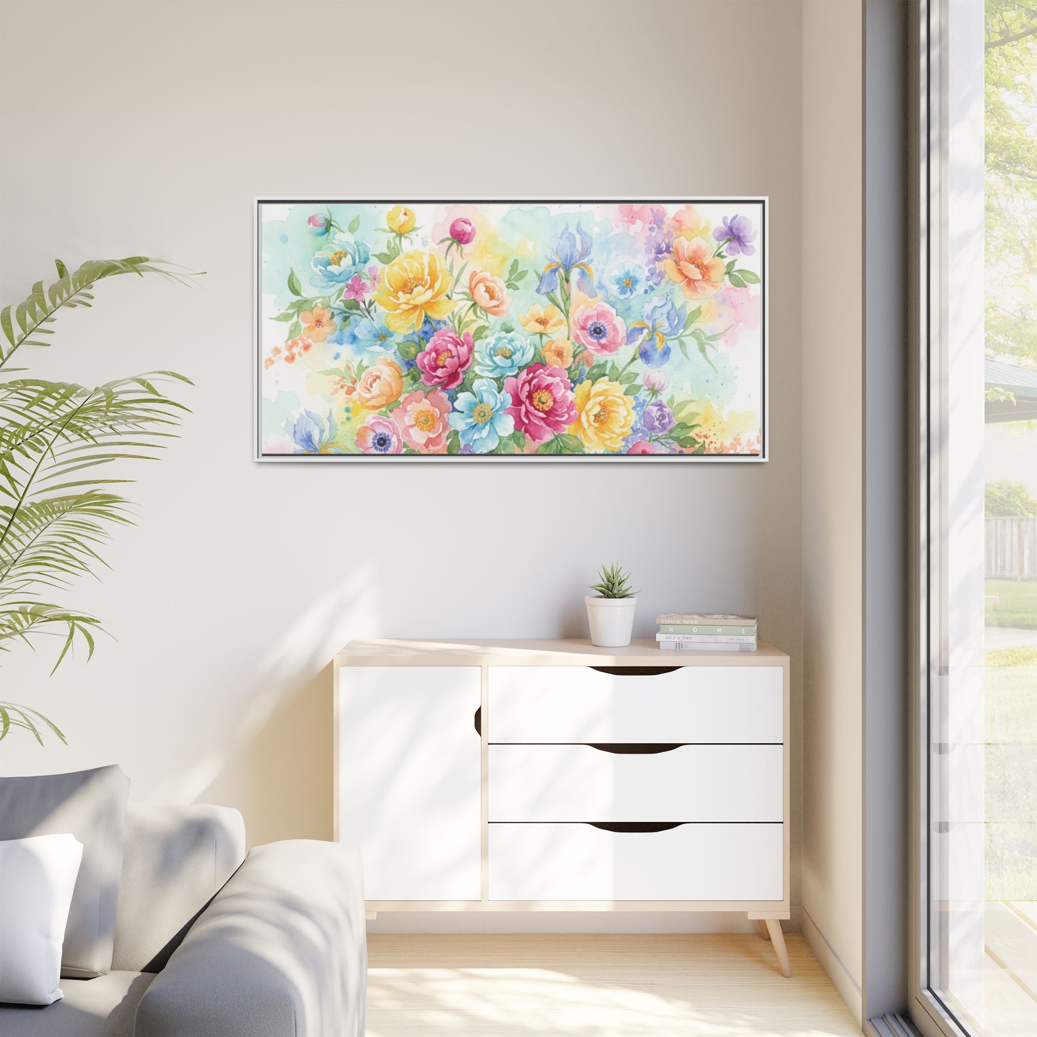Toile Bouquet Floral Aquarelle, Art Mural Mat Encadré | Art Mural Multicolore