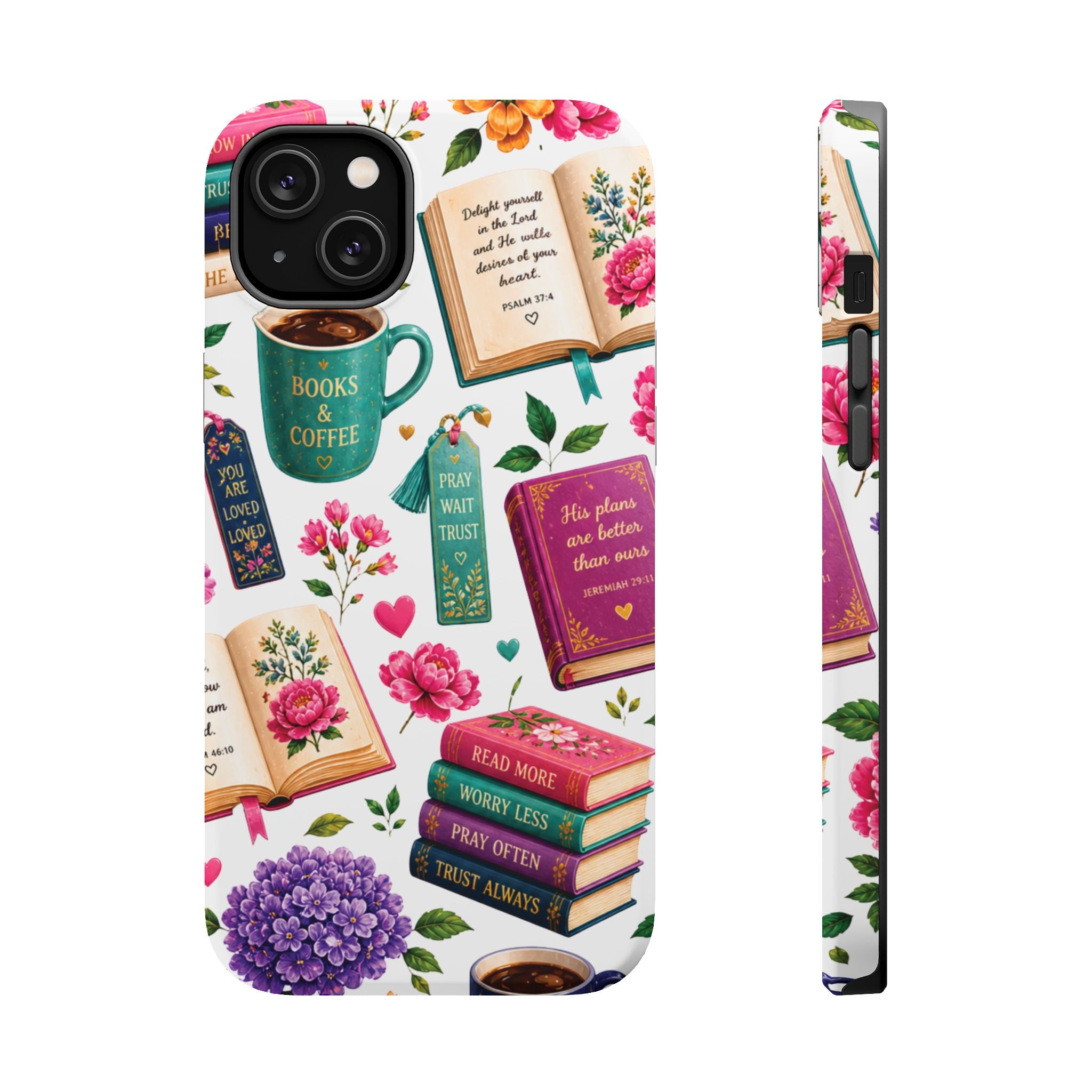 Christian Books & Coffee Phone Case — Magnetic Impact-Resistant Christian Gift