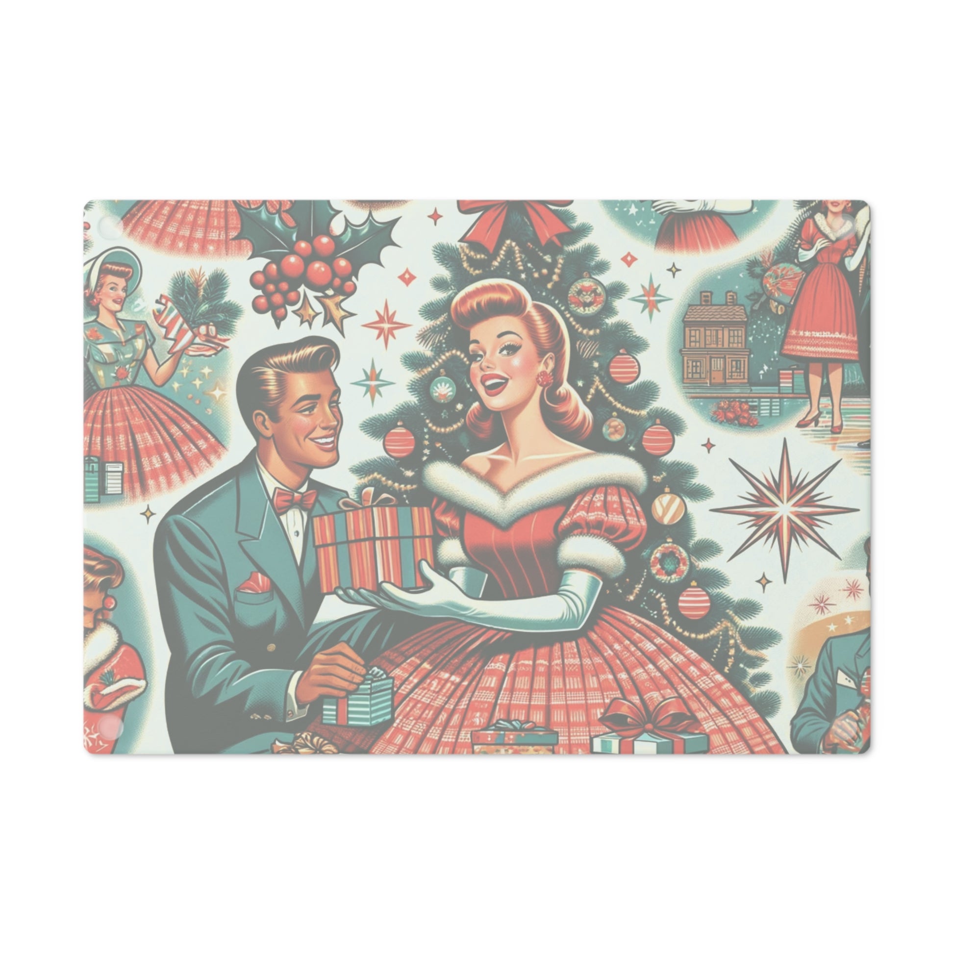 Vintage Charm Glass Cutting Board Retro 50s Starburst Kitsch Art Design Tempered Glass Cutting Board Durable Kitchen Decor with Elegant Design, Housewarming, New House Gift - MRSBYVALLE
