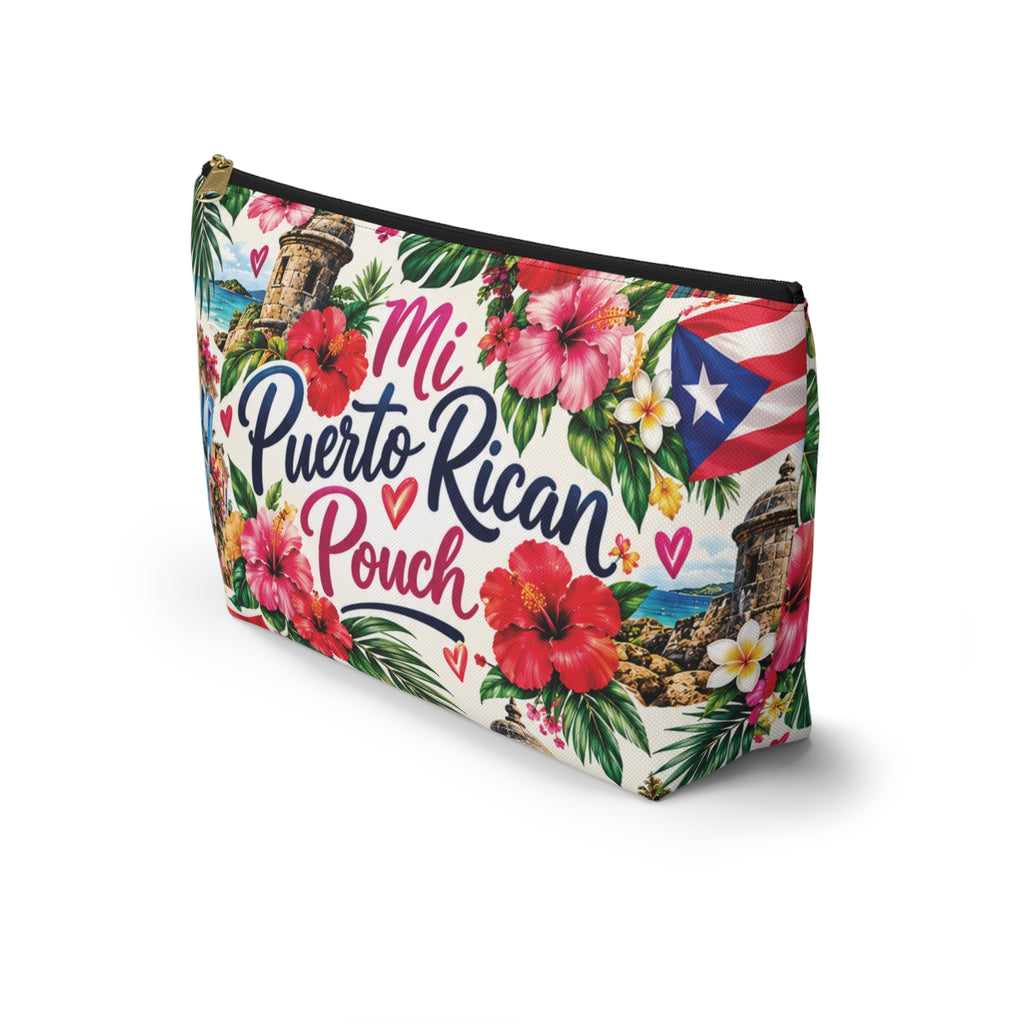 Puerto Rican Floral Accessory Pouch — "Mi Puerto Rican Pouch" Travel Makeup Bag