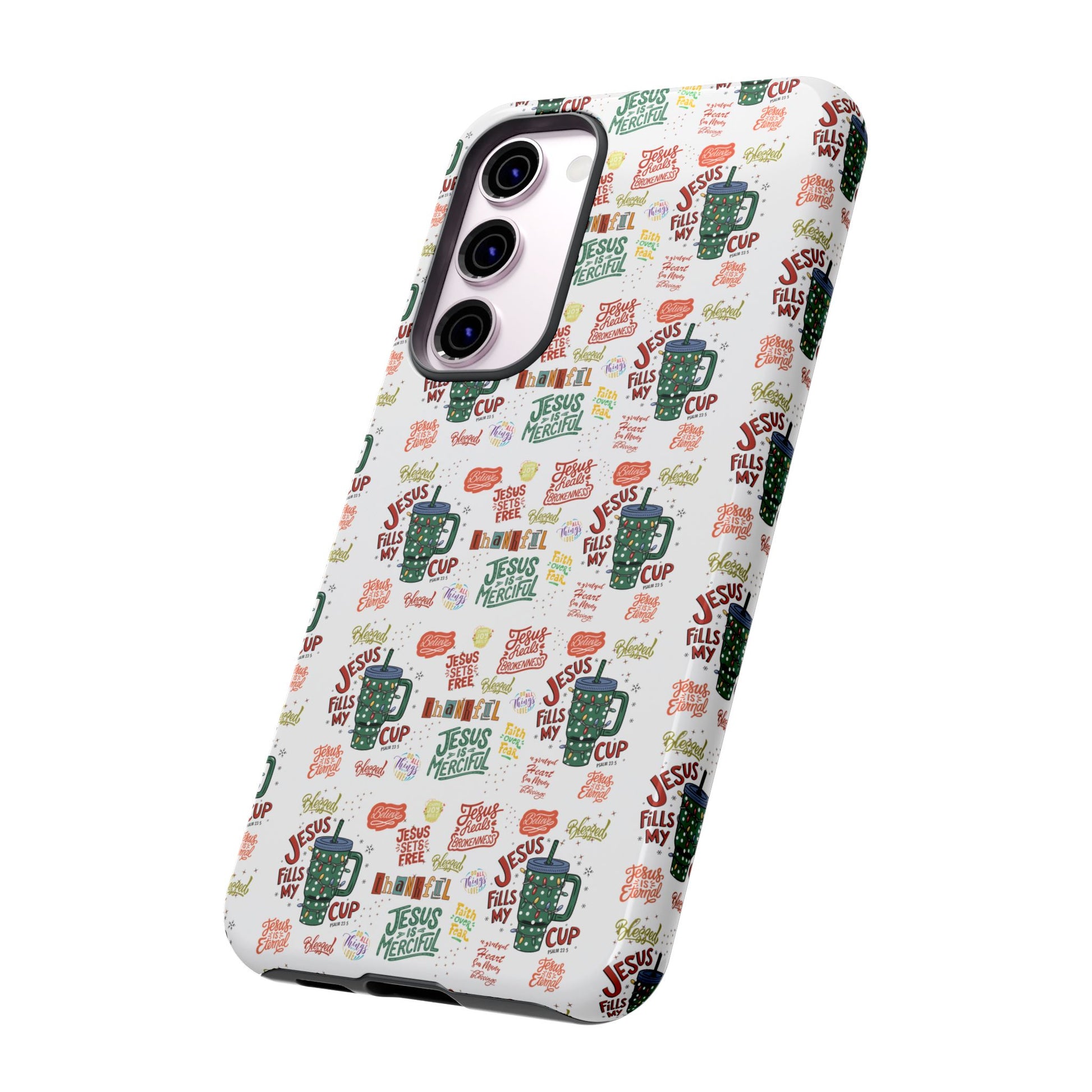 Jesus Fill My Cup Phone Case Cute Floral Design in Red, Pink, Blue – Aesthetic Protective Case for iPhone and  Android