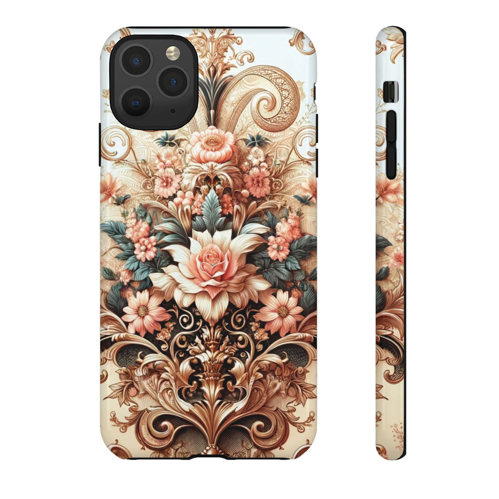 Gold Design Luxury Phone Tough Case Floral Elegant Durable Stylish for Modern Devices iPhone 17, 16, 15, Samsung iPhone Samsung Accessory Gift for Her