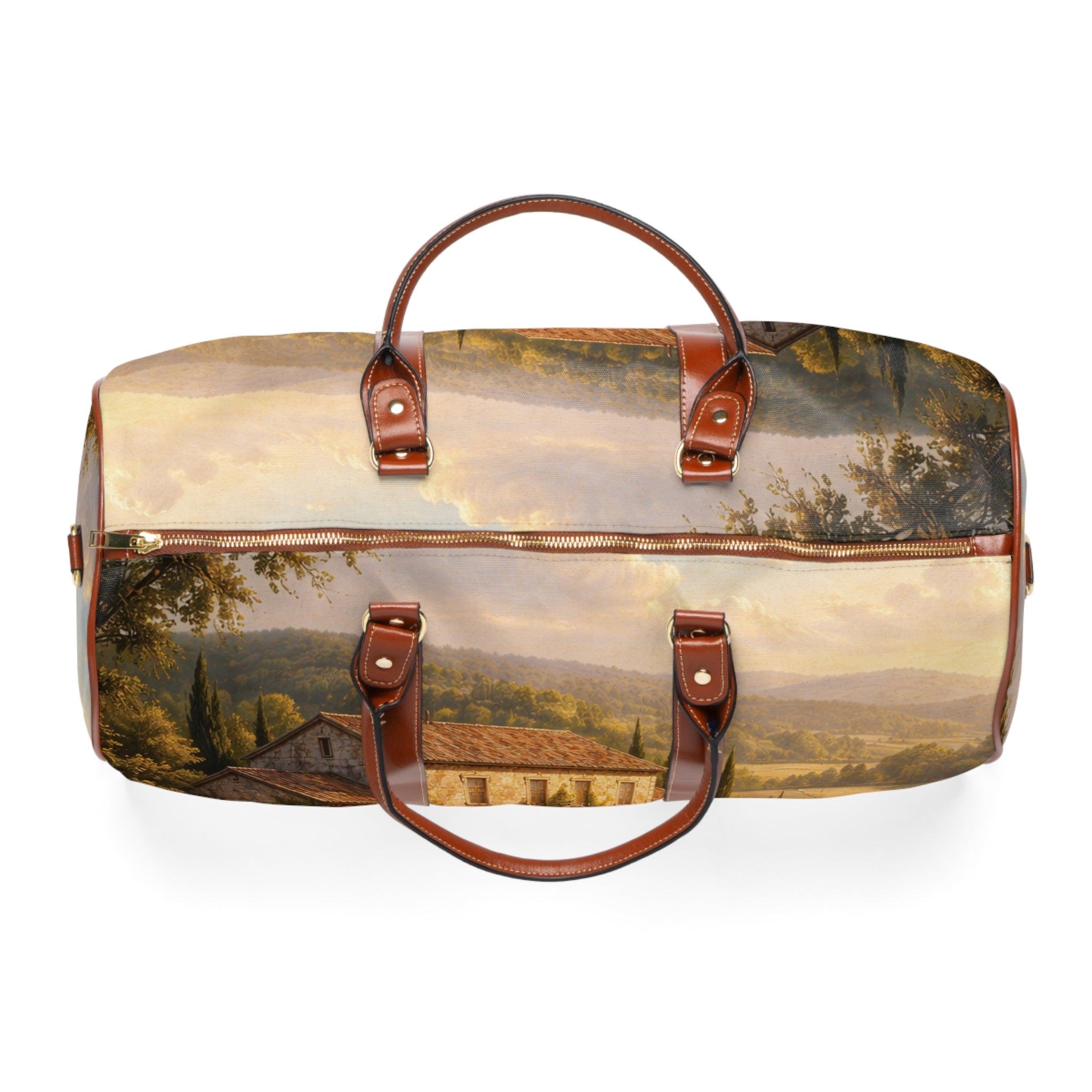 Golden Haven Farmhouse Landscape Weekend Travel Bag — Waterproof Luxe Travel Tote