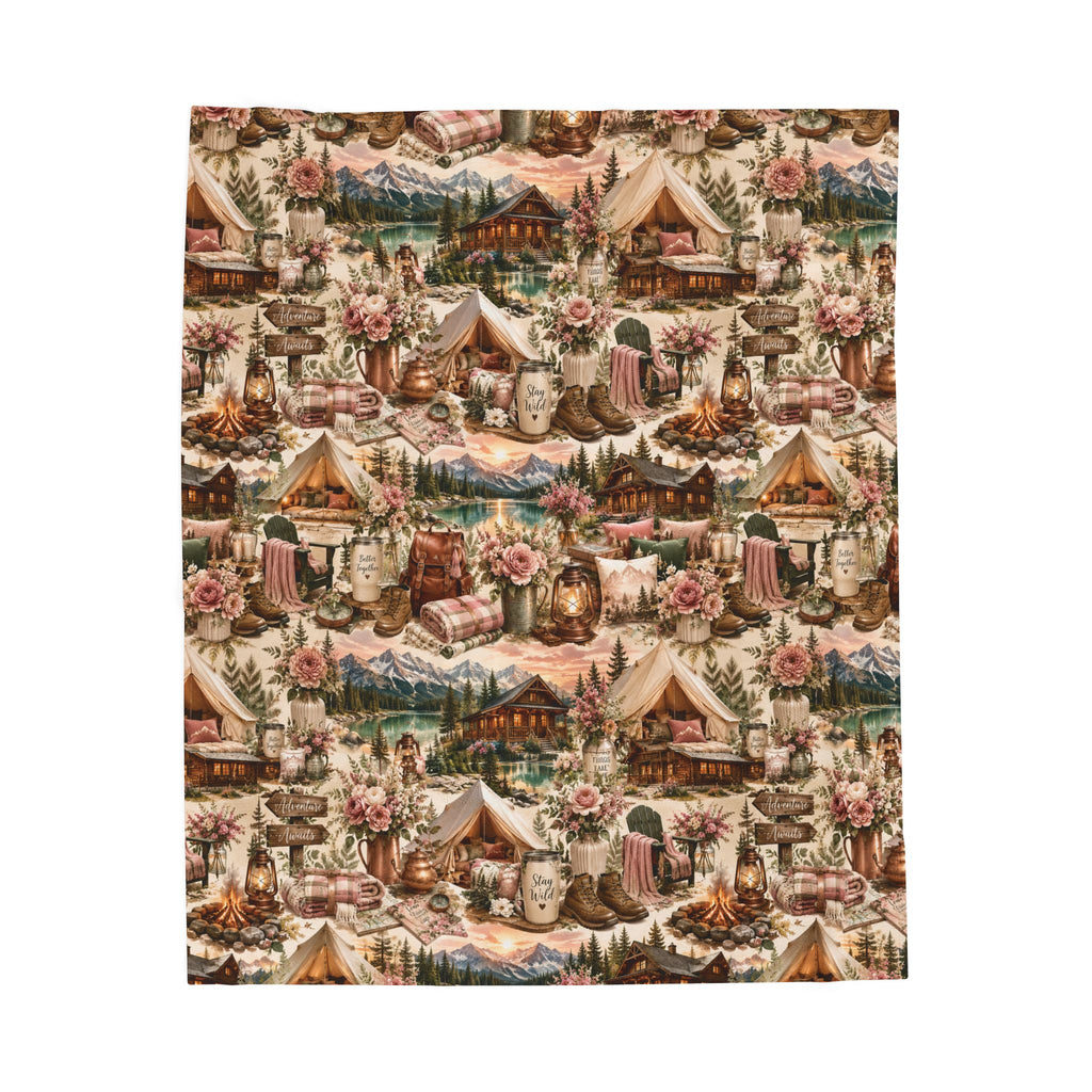 Cozy Cabin Camping Velveteen Plush Blanket Outdoor