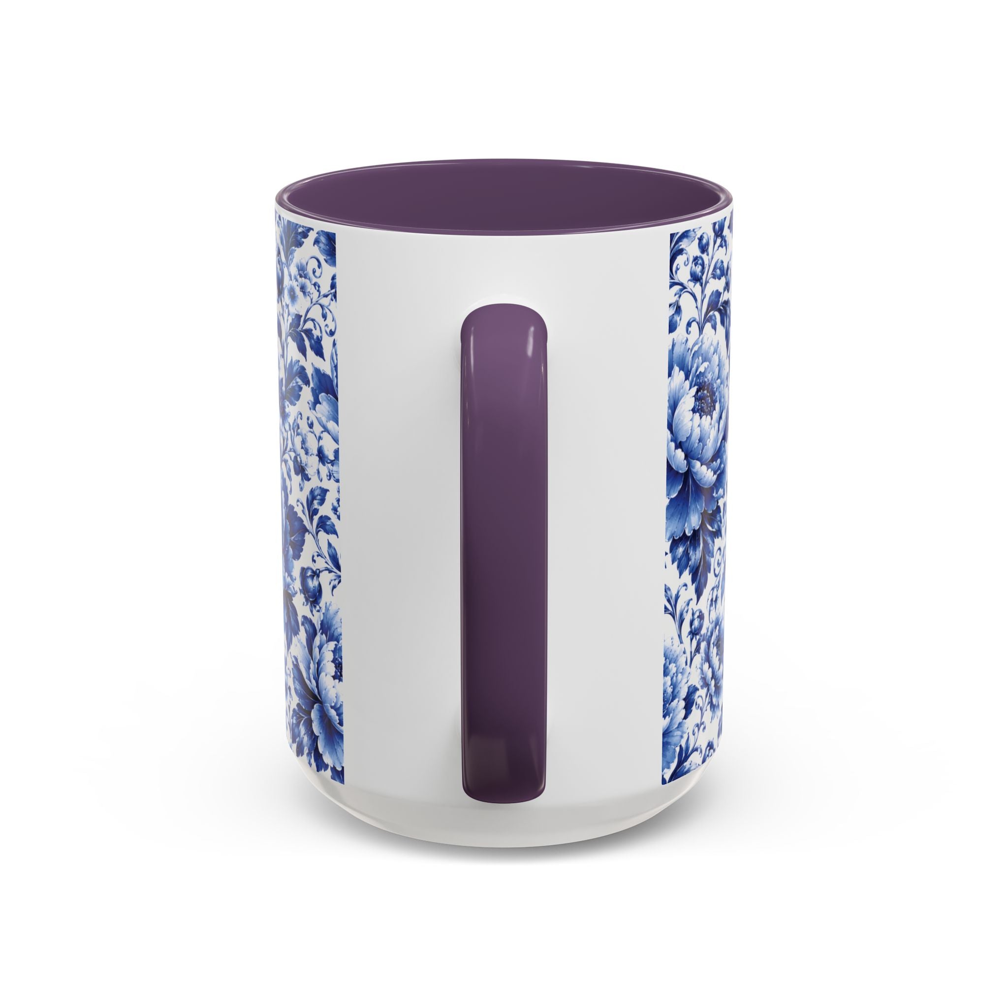 Blue Floral Ceramic Coffee Mug — Vintage Delft Peony Accent (11oz & 15oz) Blue & White Chinoiserie Tea Mug