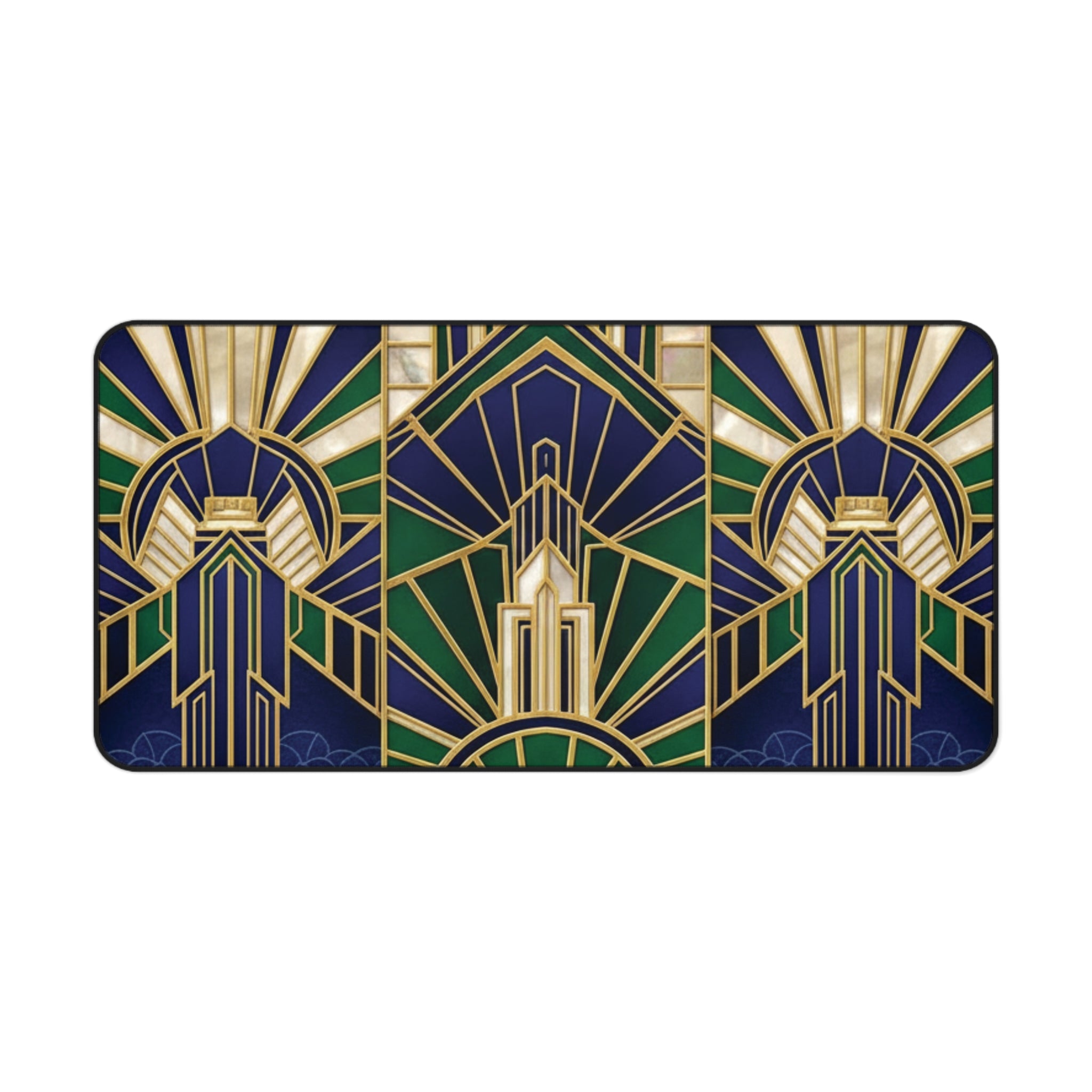 Imperial Art Deco Desk Mat – Gold & Navy Geometric Executive Pad