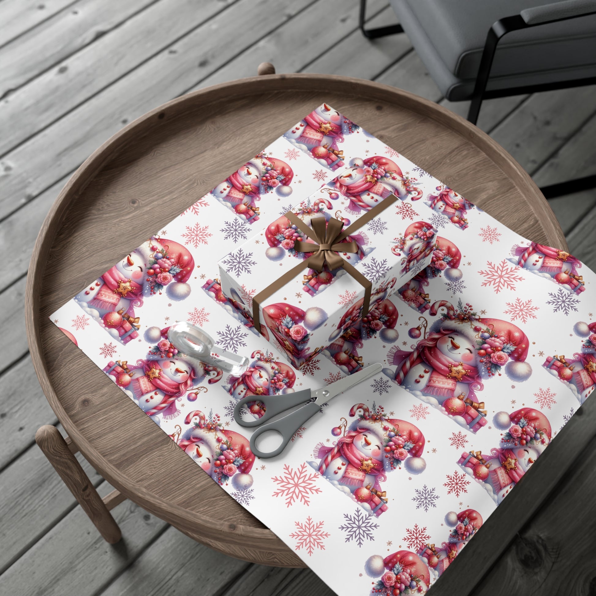 Pink Christmas Snow People Theme Wrapping Paper Vintage-Inspired Gift Wrap Perfect for Christmas Gifts and Special Occasions, Moms Gift - MRSBYVALLE