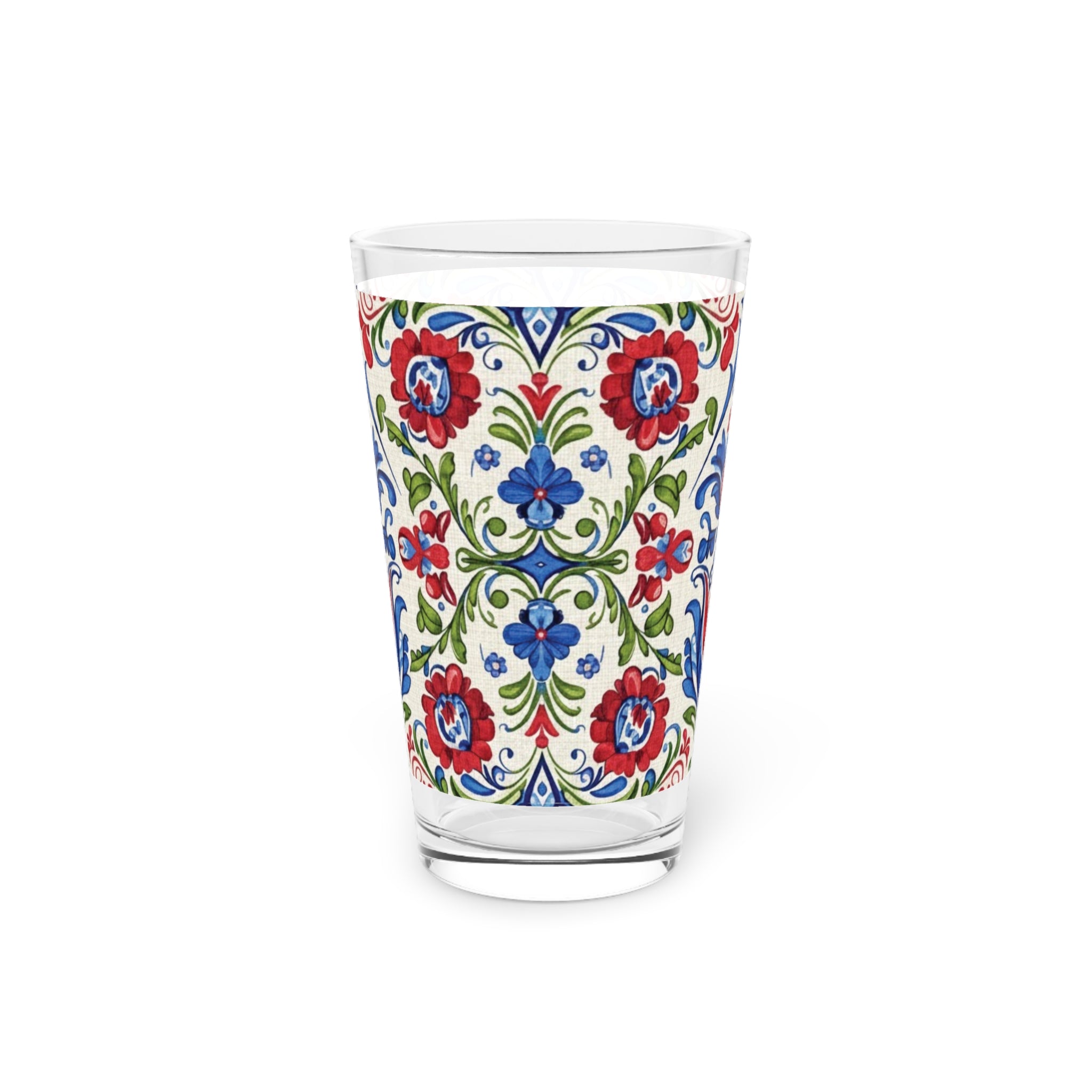 Kashubian Folk Art Polish Pint Glass, Barware Gift, Drinkware, Unique Glassware, Hand Painted Glass, Folk Art Decor