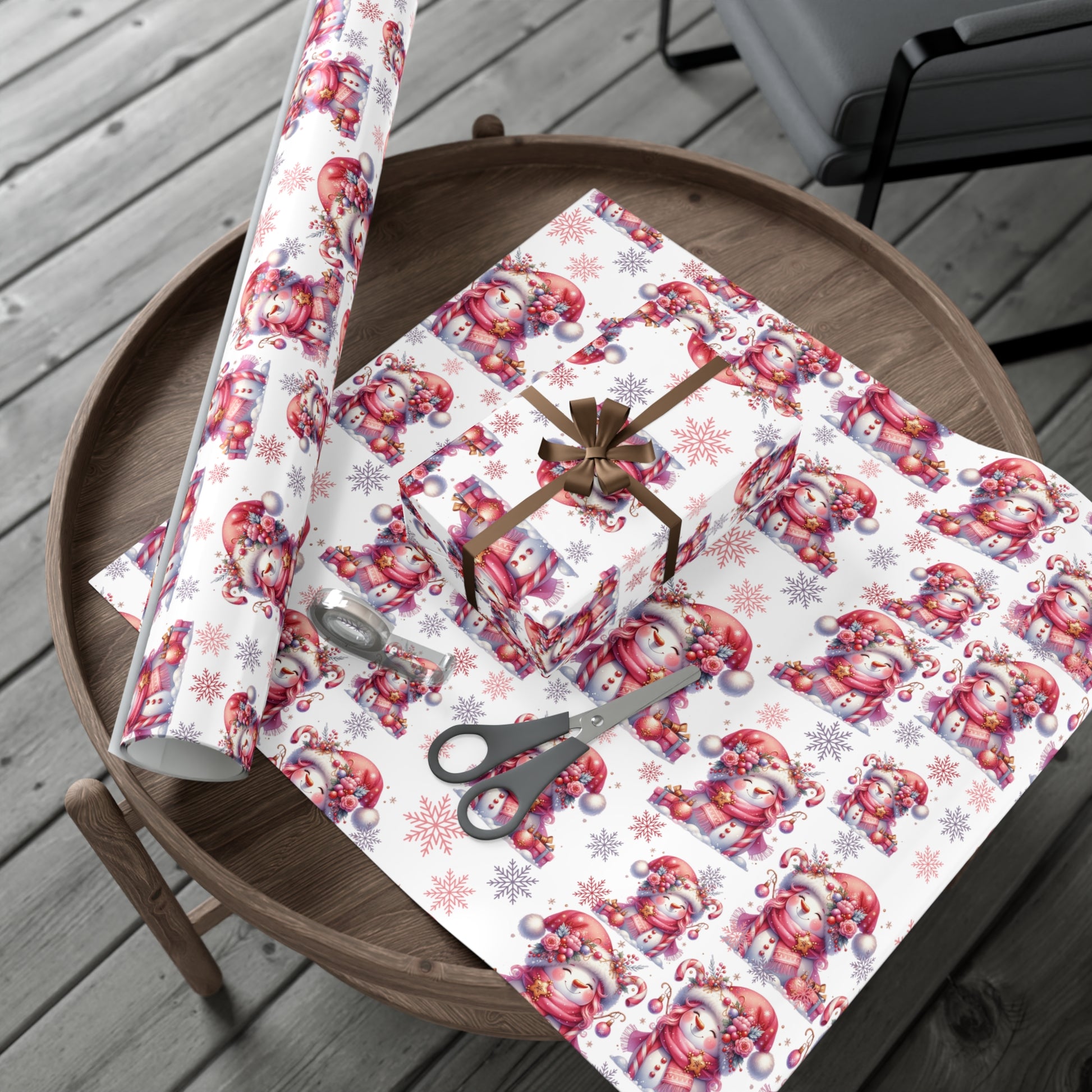 Enchanting Pink Christmas Wrapping Paper Whimsical Winter Wonderland with Pastel Trees, Snowflakes, and Festive Gifts Perfect for a Magical Holiday Season in Matte/Satin, All Occasion - MRSBYVALLE