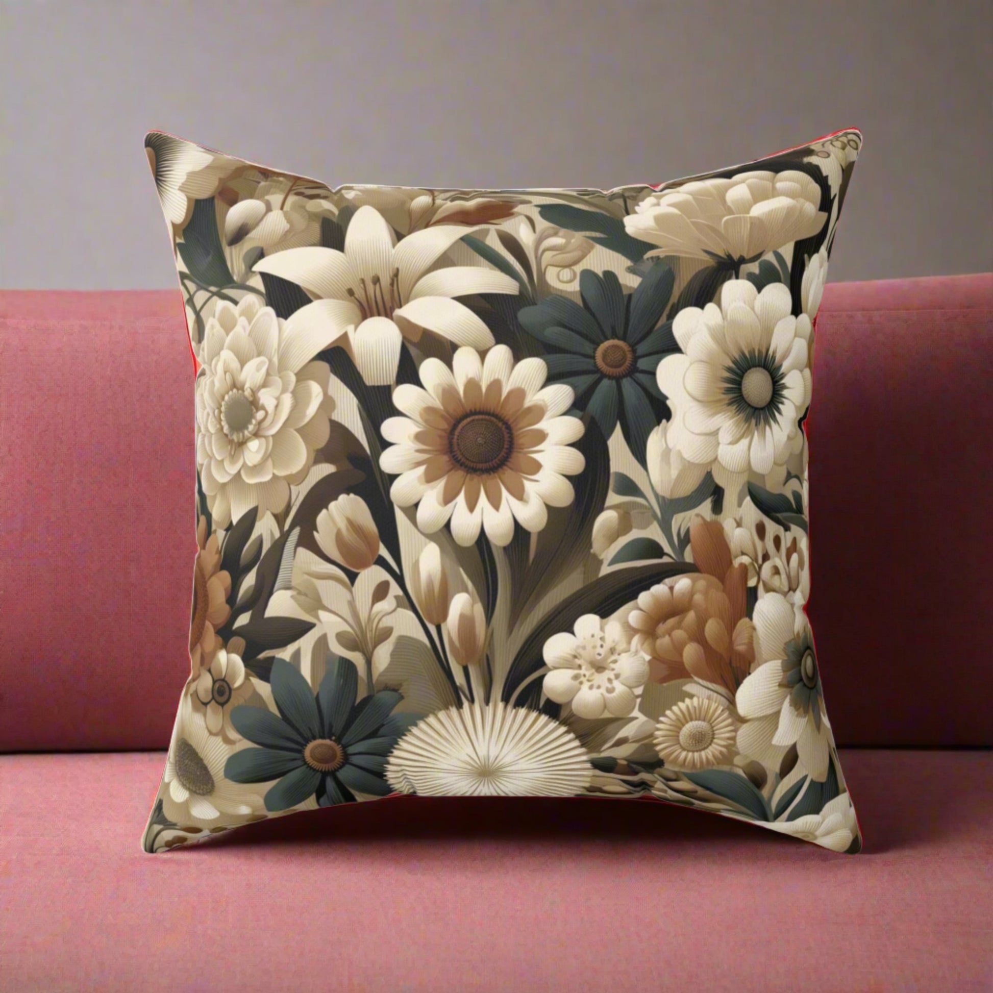 Mid-century Modern Floral Square Pillow Elegant Holiday Decor Perfect for all Seasonal Decorations Perfect Accent for Living Rooms, Bedrooms, Soft, Durable, Pillow Gift New House, Bridal Shower Gift - MRSBYVALLE
