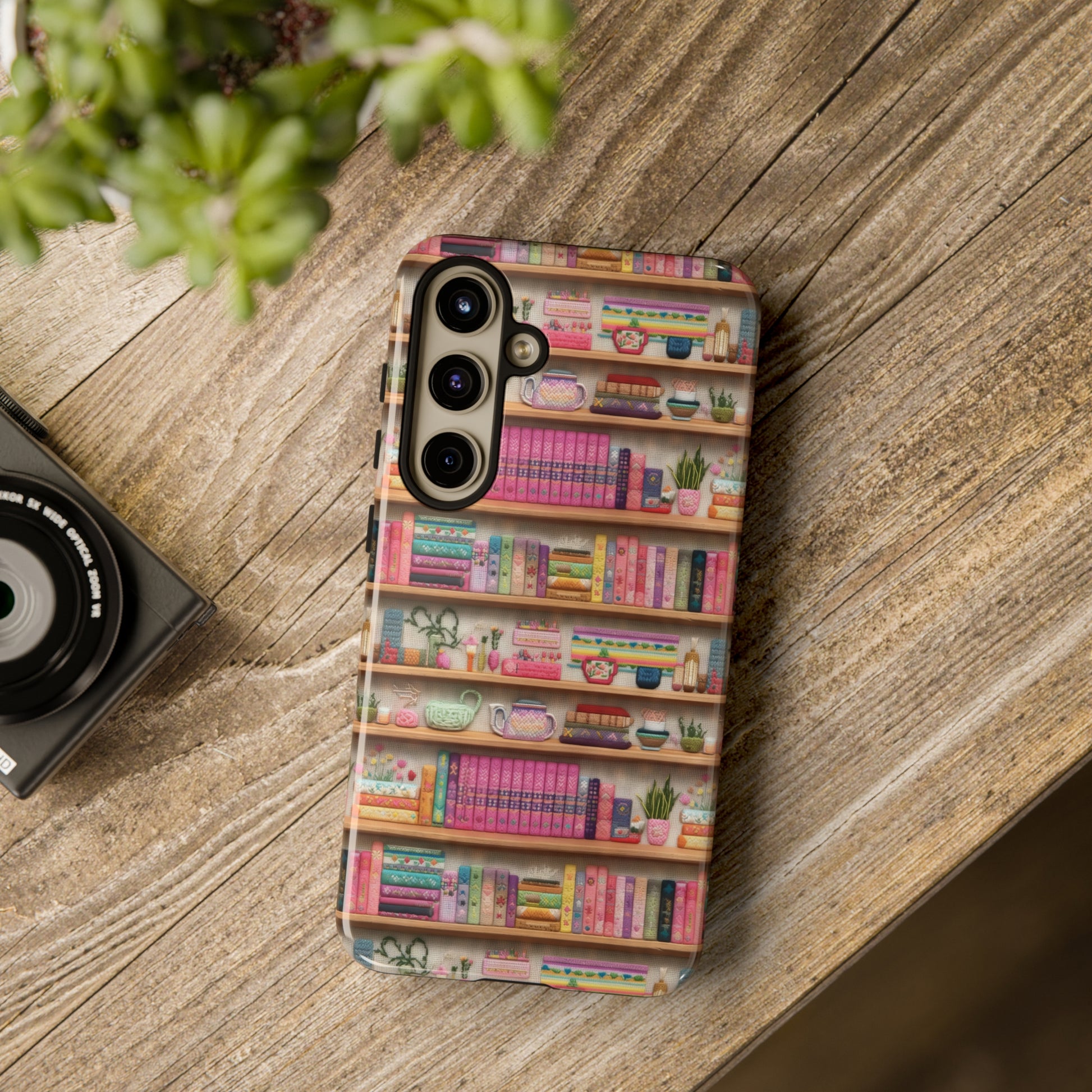 Phone Case 3D Illusion Books & Shelf Embroidery Design with Vibrant Colors Gift for Her Phone 15, Samsung iPhone Samsung Gift for Her Case iPhone 15, Samsung iPhone Samsung Accessory Gift for Her.