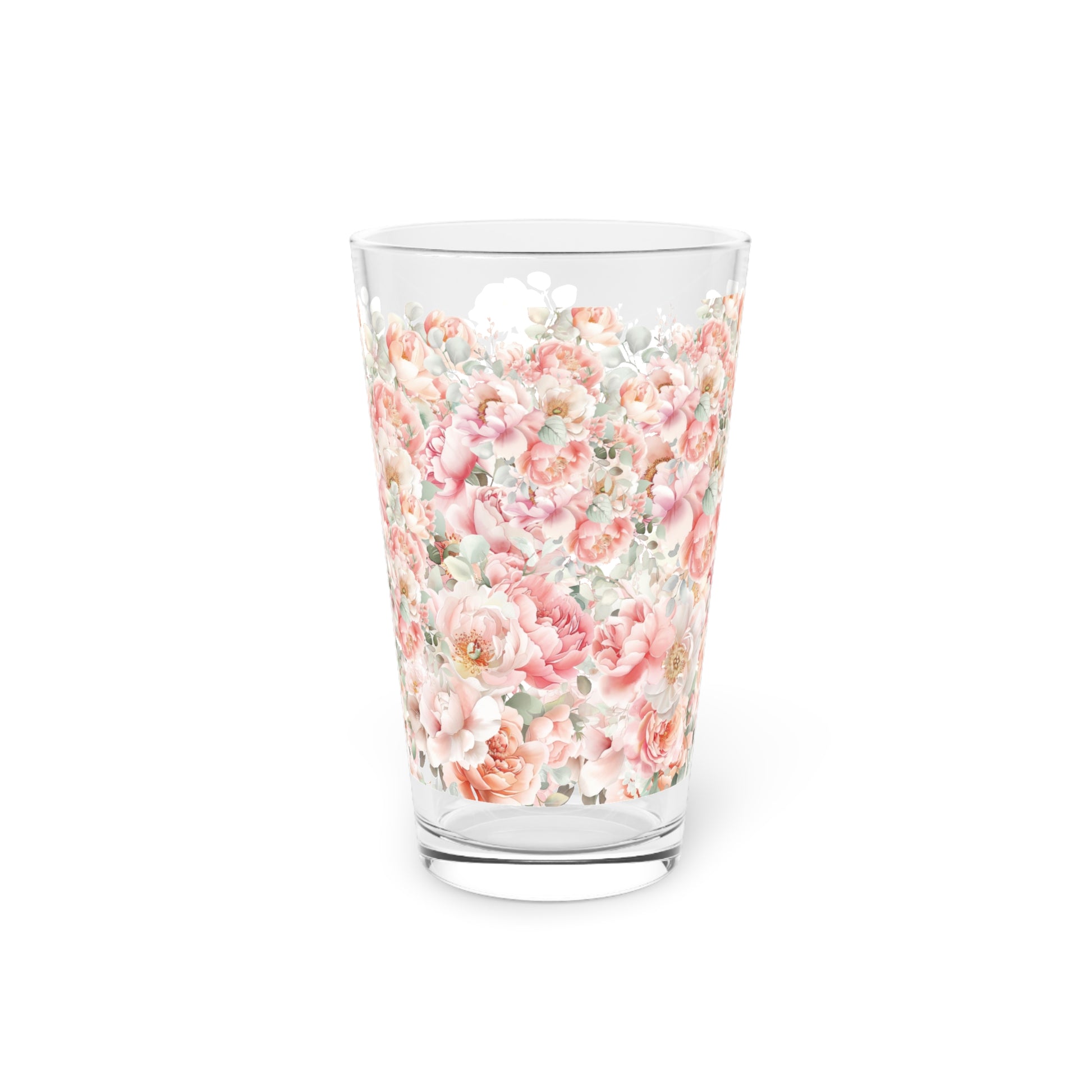 Floral Pink and Mint 16oz Pint Glass - Elegant Drinkware for Home Bar, Durable Glassware with Vibrant Design, Perfect Gift for Floral and Pastel Lovers - MRSBYVALLE