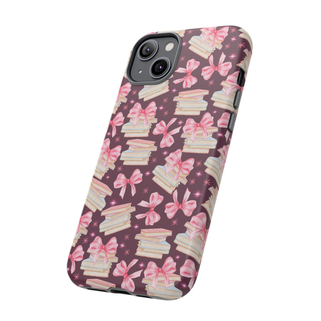 Coquette Pink Bows & Books Phone Case for iPhone 17 and Samsung, Pixel | Stylish Protective Cover Gift for Her Perfect for Floral Lover