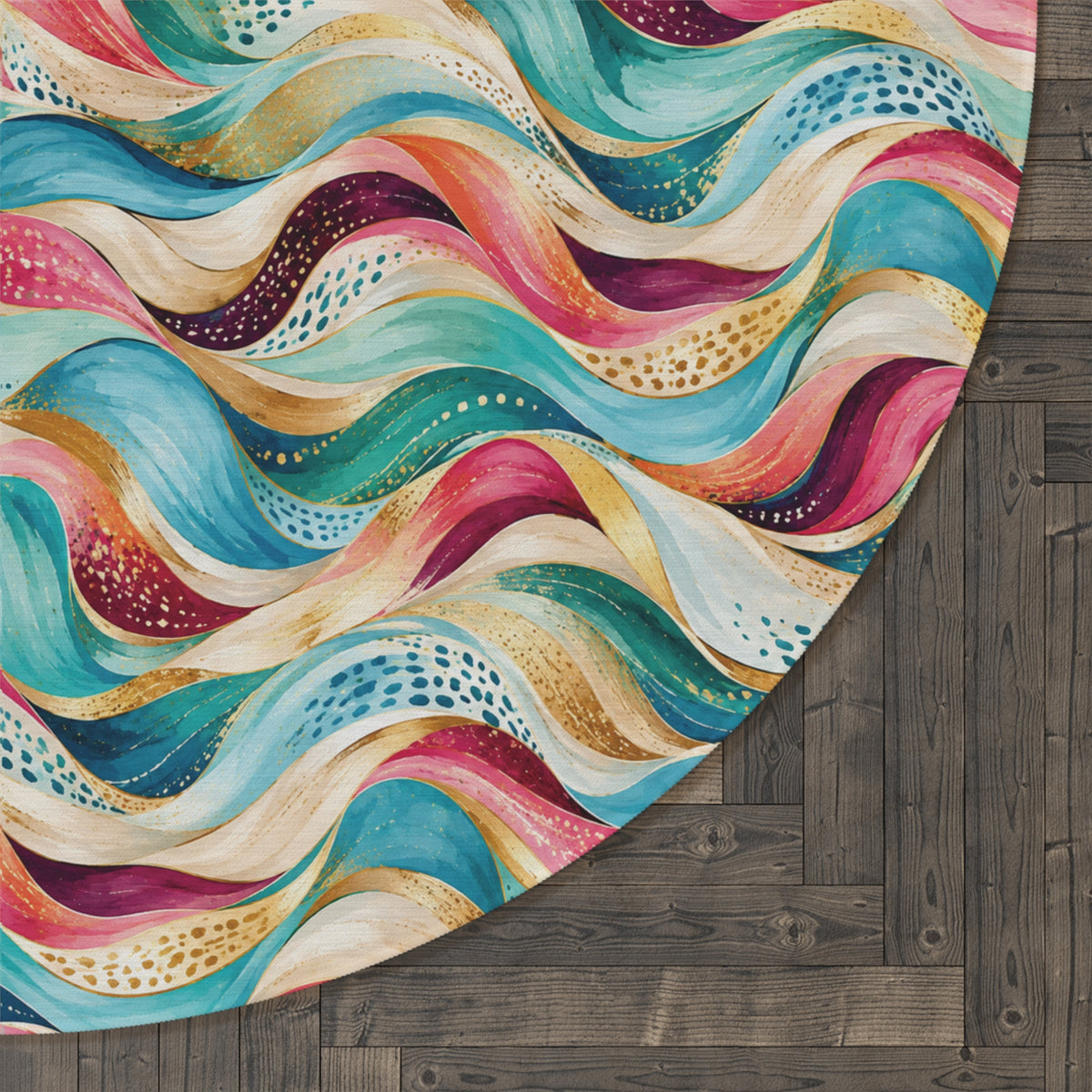 Colorful Wave Round Area Rug