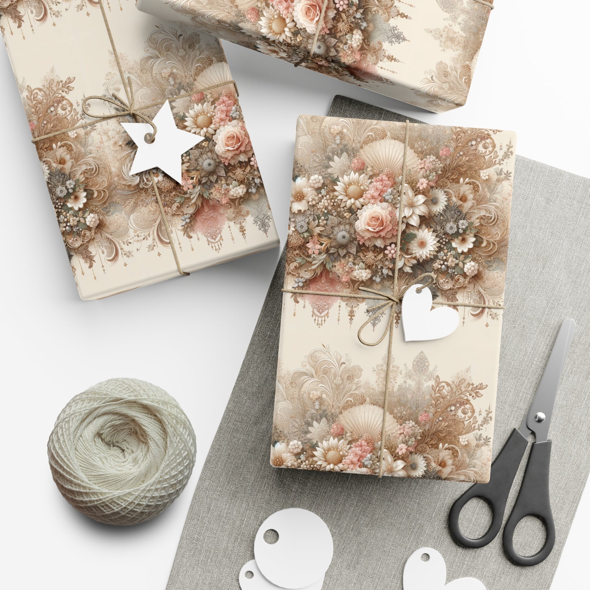 Elegant Vintage Lace Floral Symphony Timeless Wrapping Paper Perfect for Weddings, Bridal & Baby Showers Eco-Friendly, All Occasion.