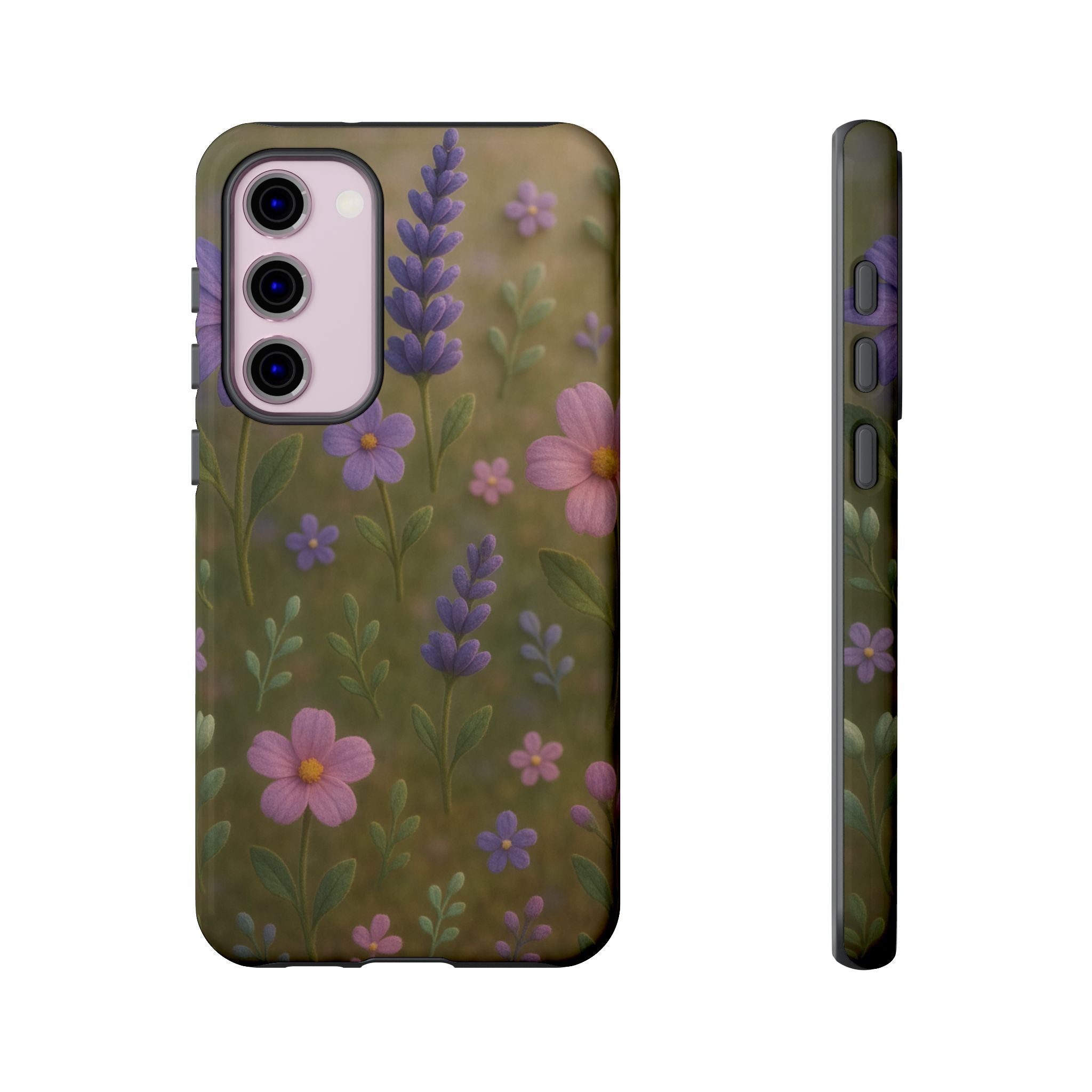 Pastel Flowers 3D Illusion Wildflower Phone Case Cute Pastel Floral Design in Lavender, Pink, Mint Green Aesthetic Protective Case for iPhone and  Android