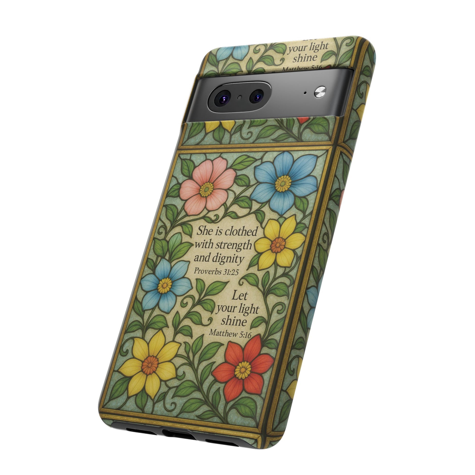 Pastel Floral Stained Glass Bible Verse Phone Case Christian Affirmation, Soft Faith Design, iPhone Samsung Google, Inspirational Gift for HerGift for Christians