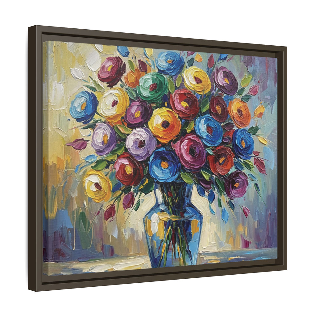 Impression sur toile bouquet floral aquarelle - Tableau mural encadré mat - Illusion de peinture à l'huile vibrante