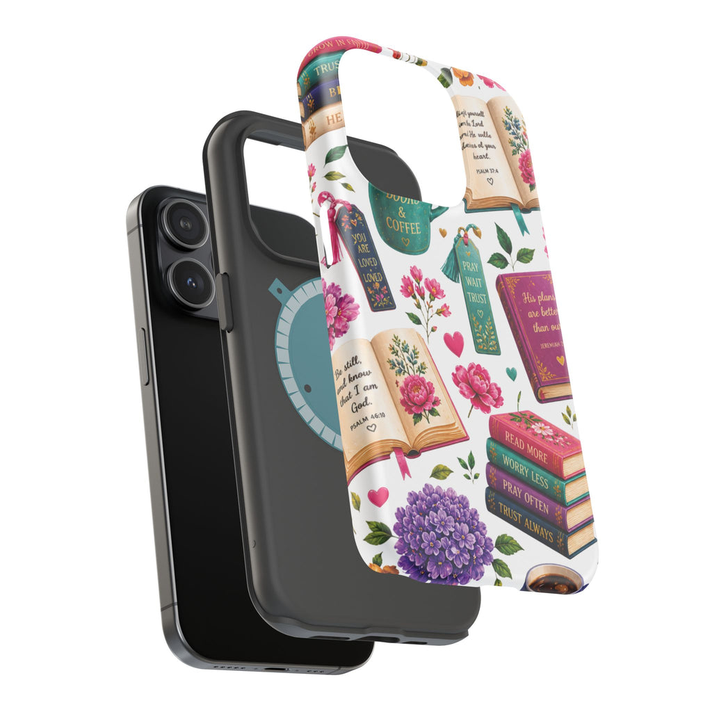 Christian Books & Coffee Phone Case — Magnetic Impact-Resistant Christian Gift