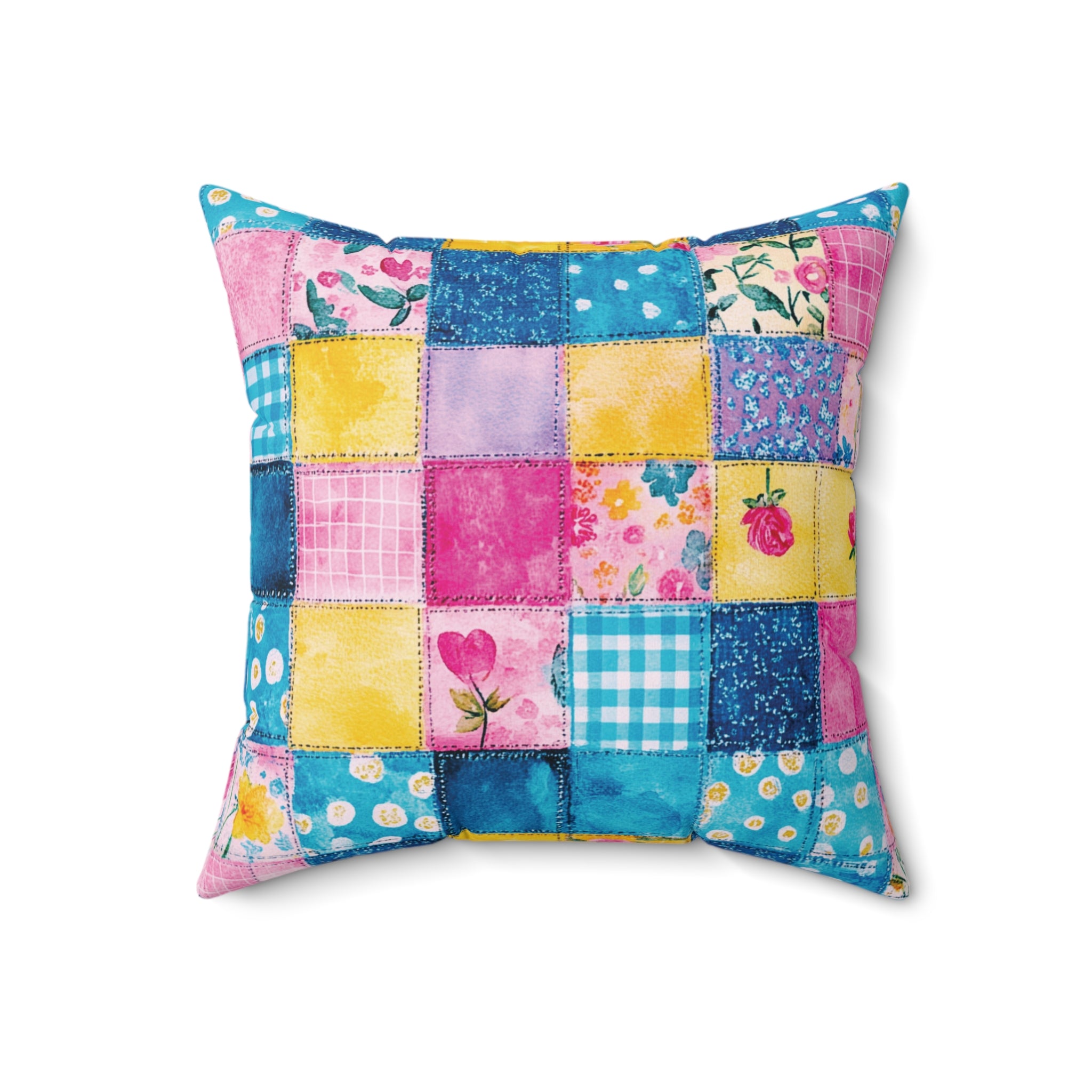 Pastel Patchwork Illusion Square Pillow — Soft Decorative Throw Cushion