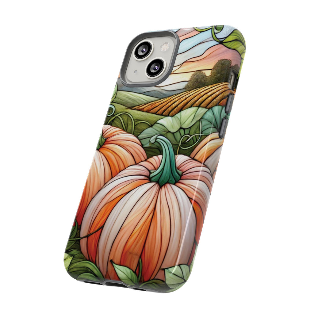 Pumpkins Phone Case Fall Faux Stained-Glass Thanksgiving Cover Pumpkin Lovers Gift for Galaxy S 24 23 22 21 Pixel 5 6 7 8 iPhone 17 , 16 15 14 13 12 Samsung iPhone Samsung Gift for Her