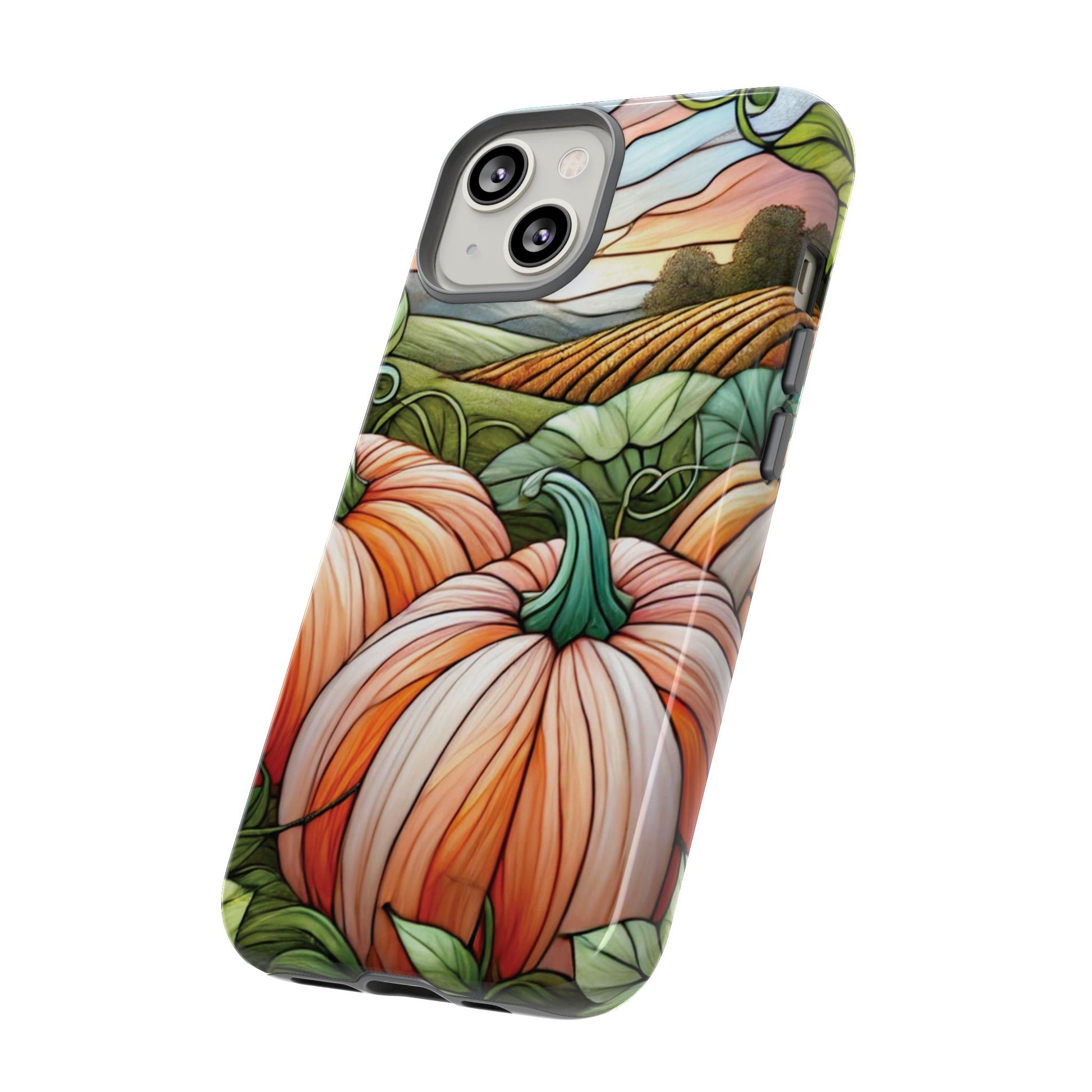 Pumpkins Phone Case Fall Faux Stained-Glass Thanksgiving Cover Pumpkin Lovers Gift for Galaxy S 24 23 22 21 Pixel 5 6 7 8 iPhone 17 , 16 15 14 13 12 Samsung iPhone Samsung Gift for Her