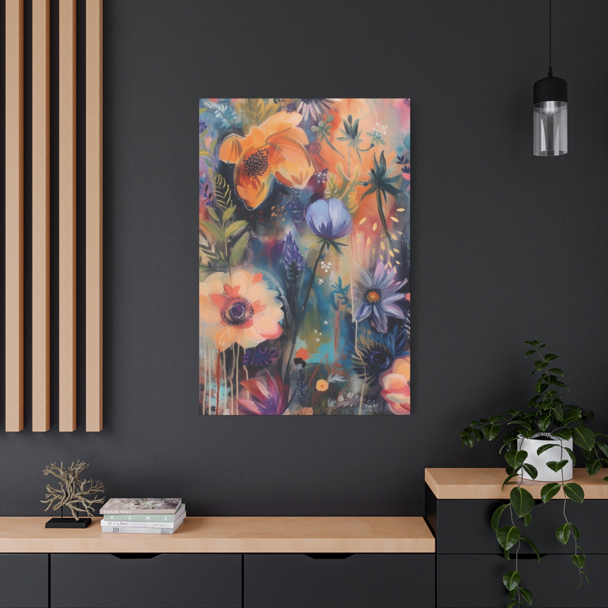 Boho Floral Wall Art Matte Canvas Stretched, Vibrant Botanical Design, Perfect for Living Room, Bedroom, or Office Decor, Adds a Stylish Touch to Any Space1.25" - MRSBYVALLE