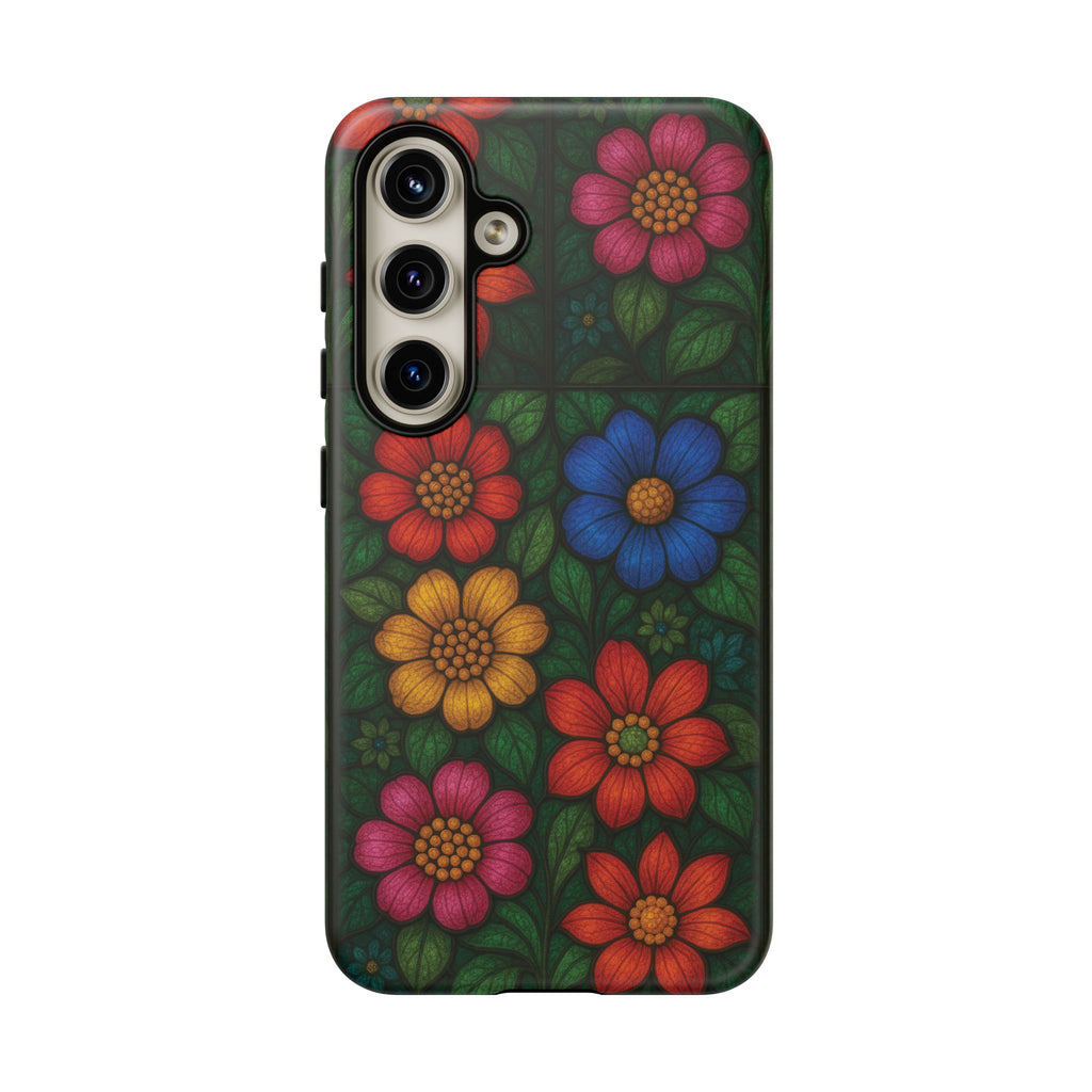 Coque de téléphone effet vitrail floral lumineux Art abstrait coloré, Étui de protection esthétique pour iPhone, Samsung et Google, Idée cadeau unique pour maman