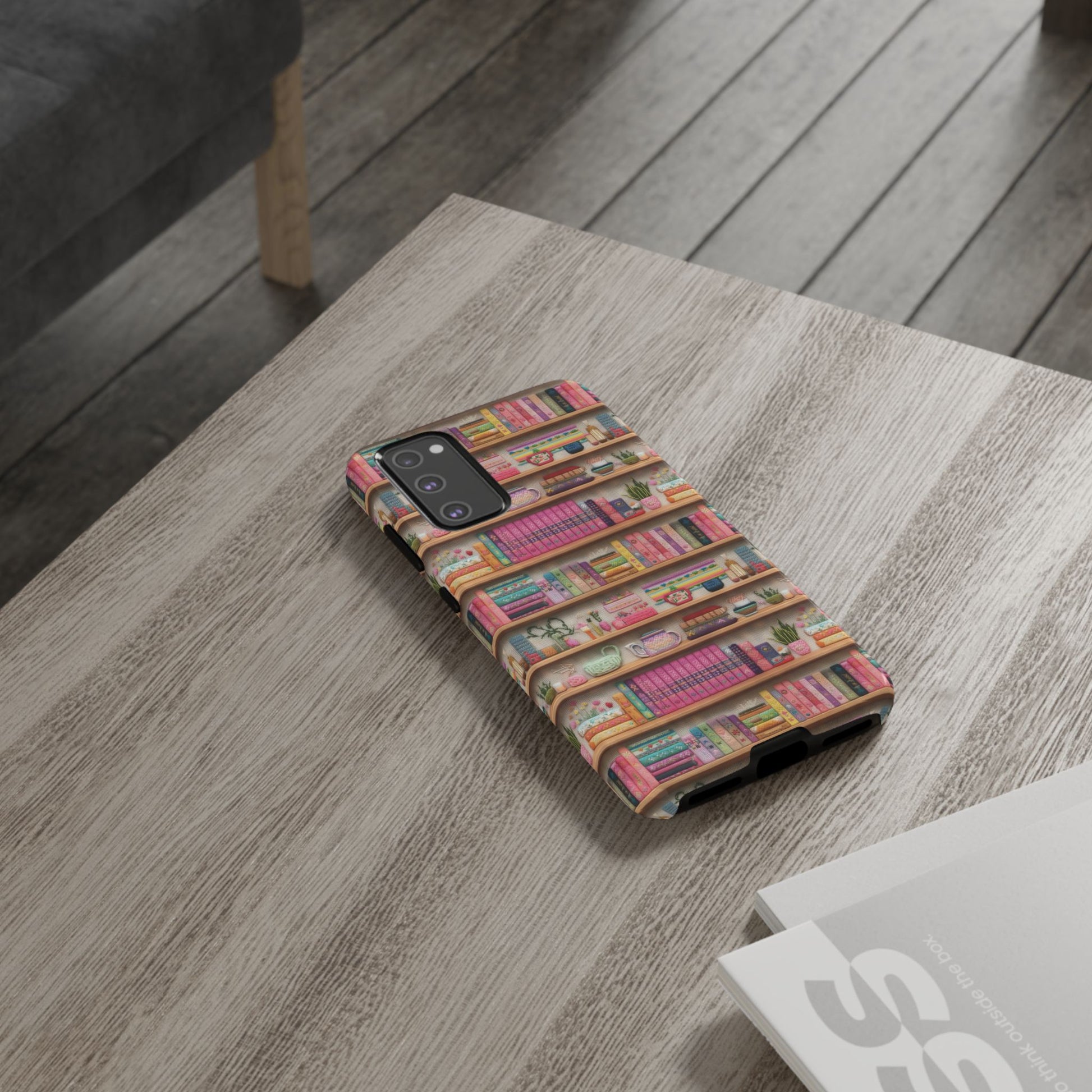 Whimsical 3D Embroidery Illusion Books on Pastel Shelves Phone Case for iPhone, Samsung & Pixel: Unique Accessory for Literary Enthusiasts Gift for Her Perfect for Floral Lover