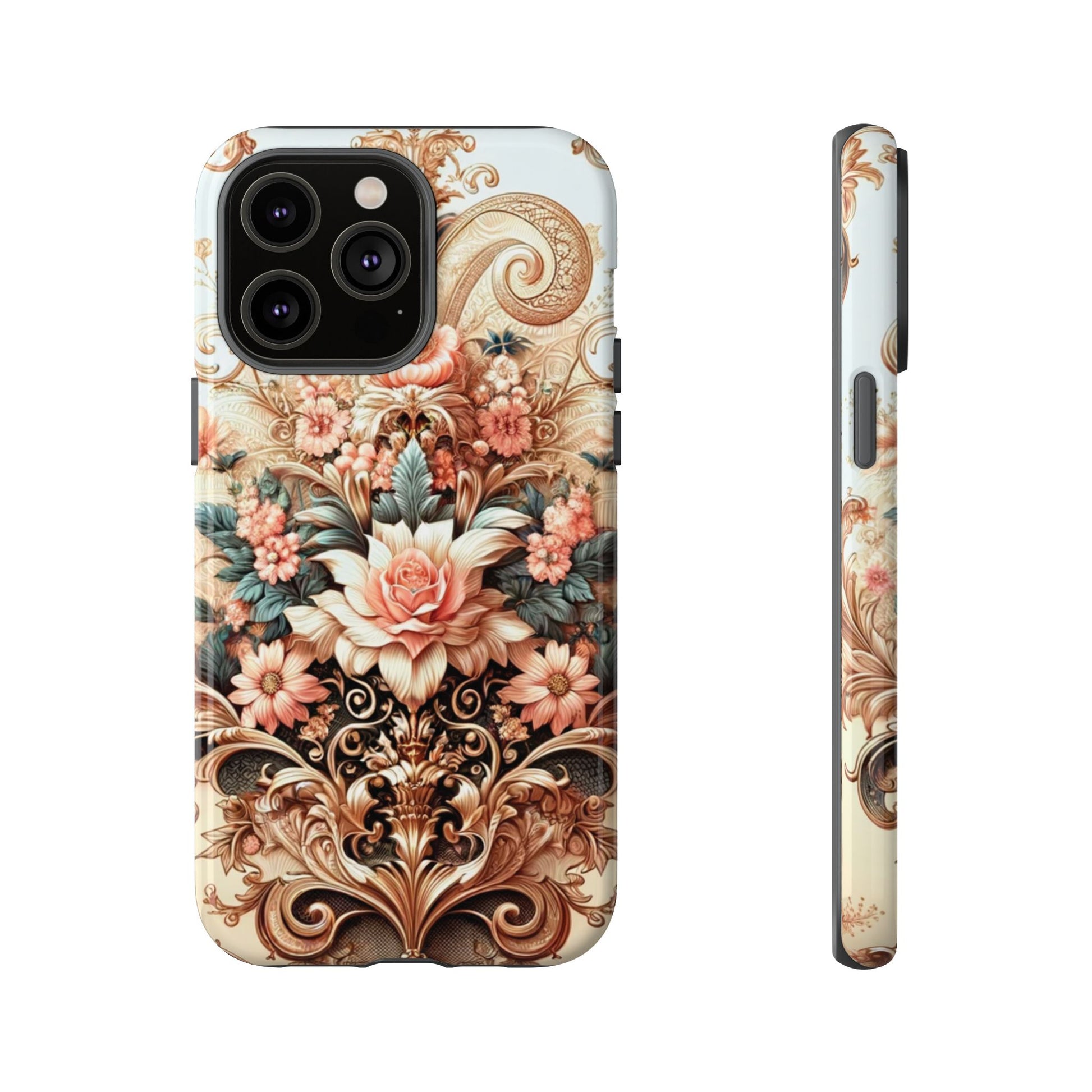 Gold Design Luxury Phone Tough Case Floral Elegant Durable Stylish for Modern Devices iPhone 17, 16, 15, Samsung iPhone Samsung Accessory Gift for Her
