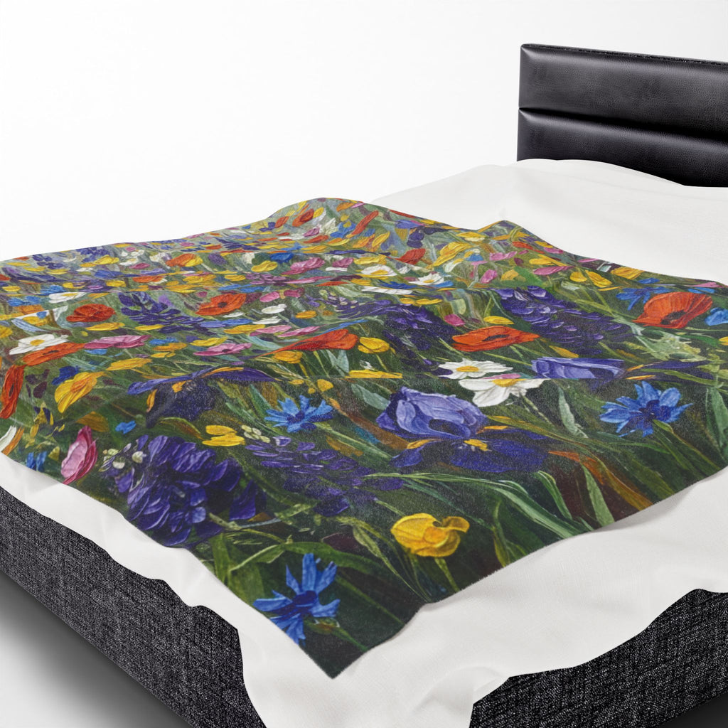 Wildflower Meadow Oil Painting Blanket - Aesthetic Floral Minky Velveteen Plush Throw - Colorful Botanical Art Gift - Soft Luxury Garden Blanket