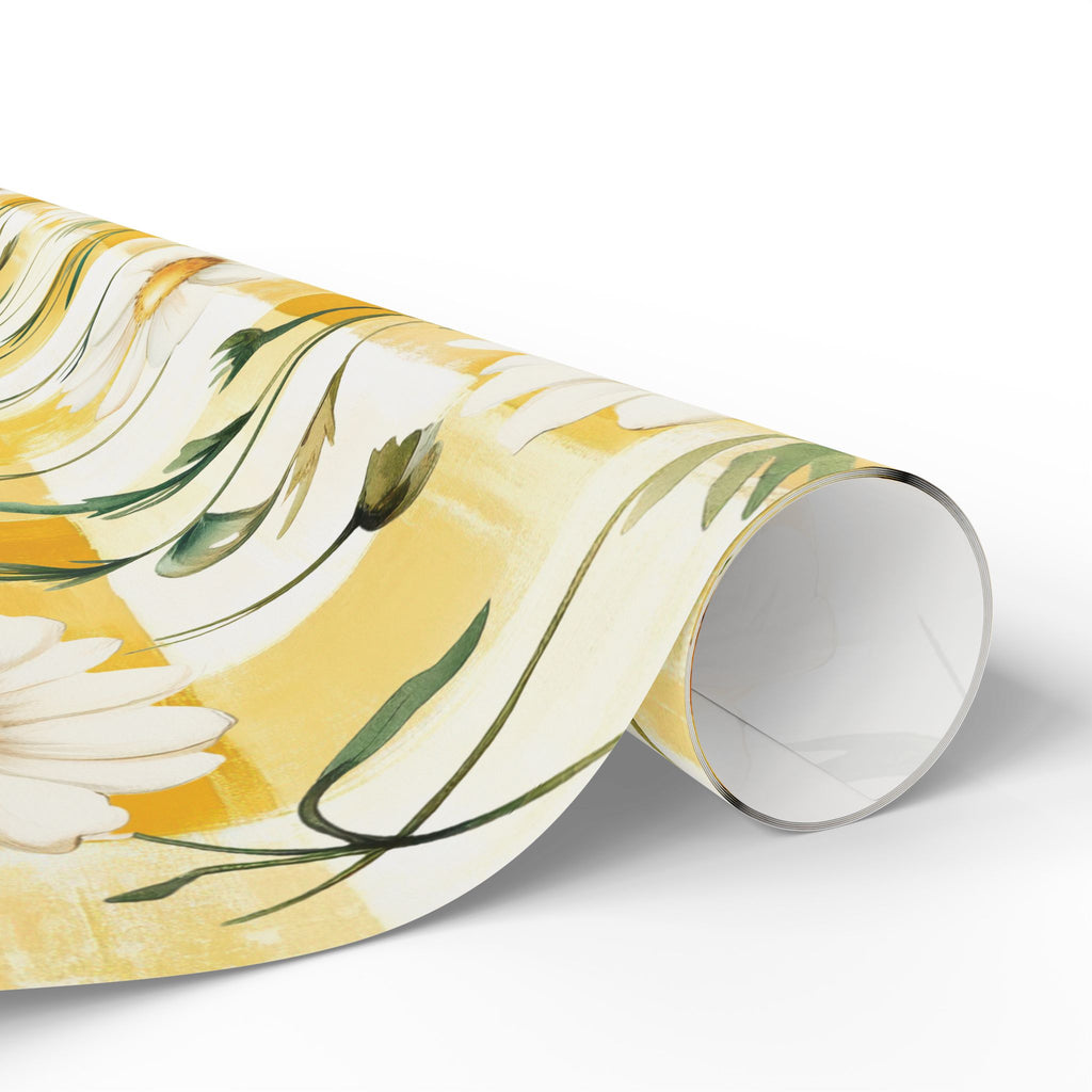 Papier Cadeau Jaune Pastel à Carreaux Marguerite — Papier Cadeau Floral Printanier