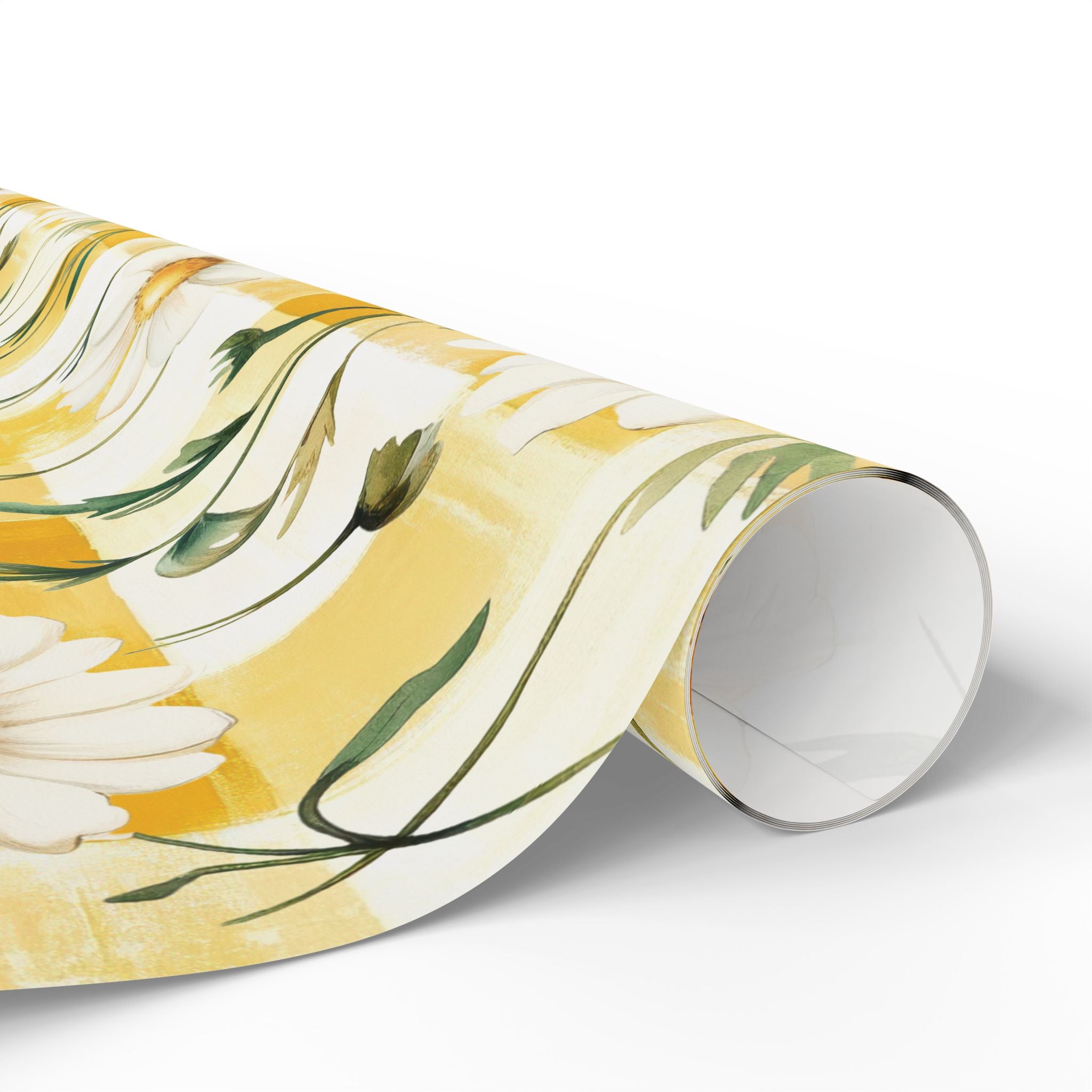 Papier Cadeau Jaune Pastel à Carreaux Marguerite — Papier Cadeau Floral Printanier