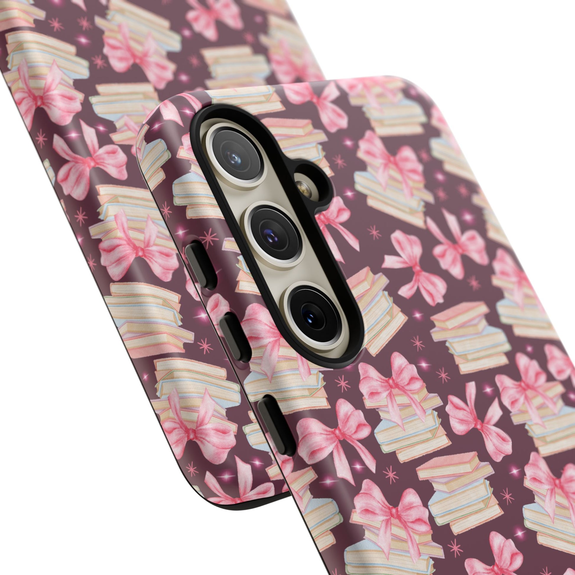 Coquette Pink Bows & Books Phone Case for iPhone 16 15 14 13 12  21 23 Samsung, and Pixel | Stylish Protective Cover Gift for Her Perfect for Floral Lover