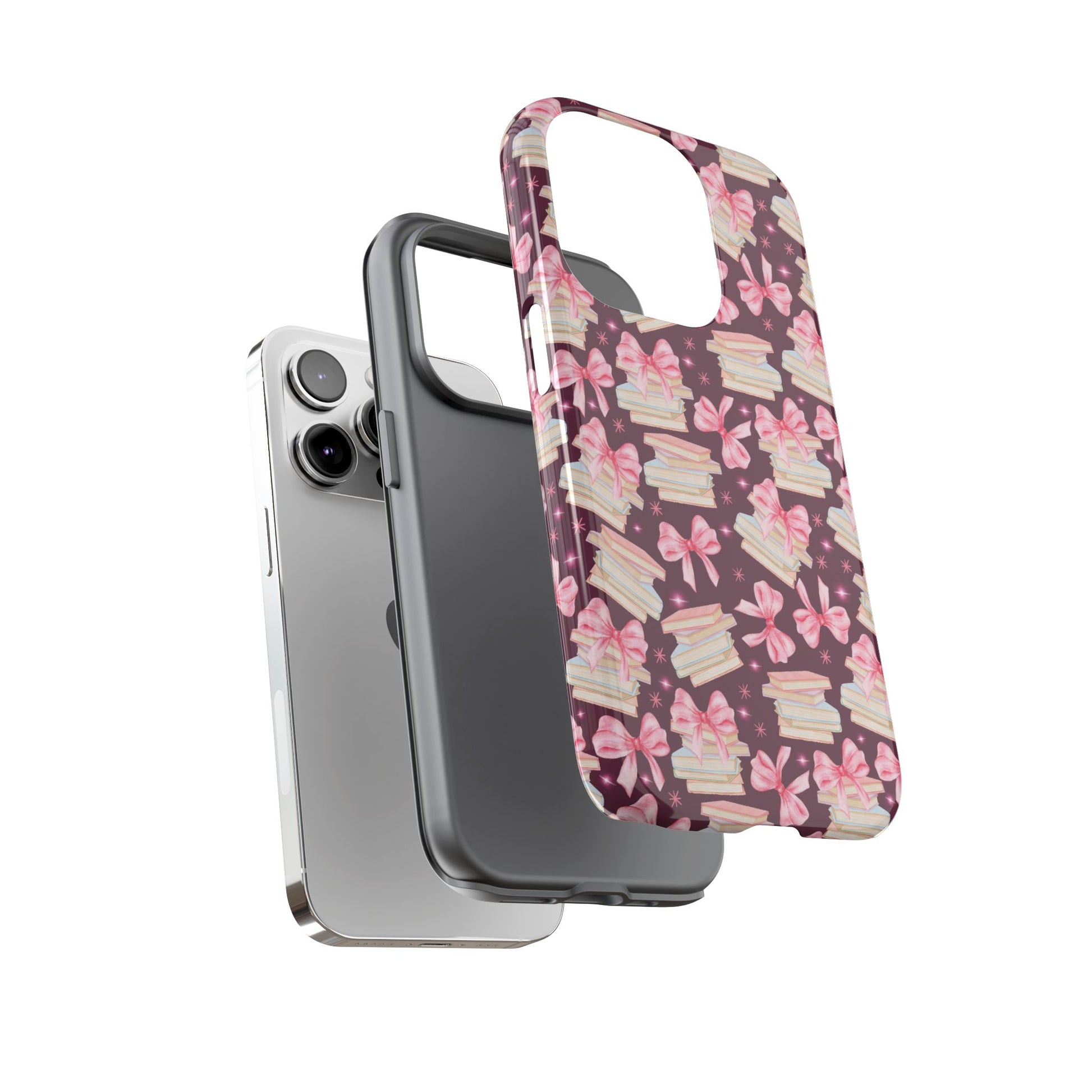 Coquette Pink Bows & Books Phone Case for iPhone 16 15 14 13 12  21 23 Samsung, and Pixel | Stylish Protective Cover Gift for Her Perfect for Floral Lover