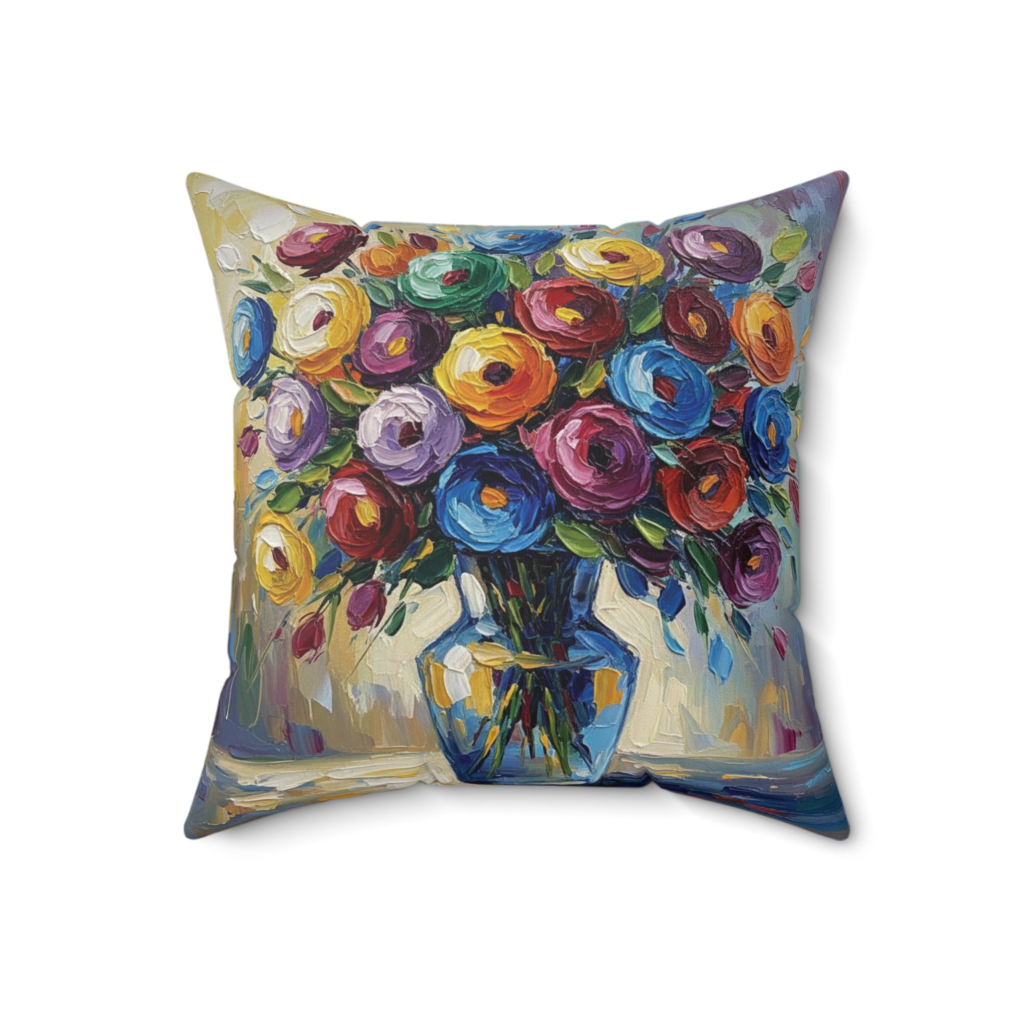 Luxury Floral Oil Painting Illusion Pillow — Decorative Square Throw Pillow