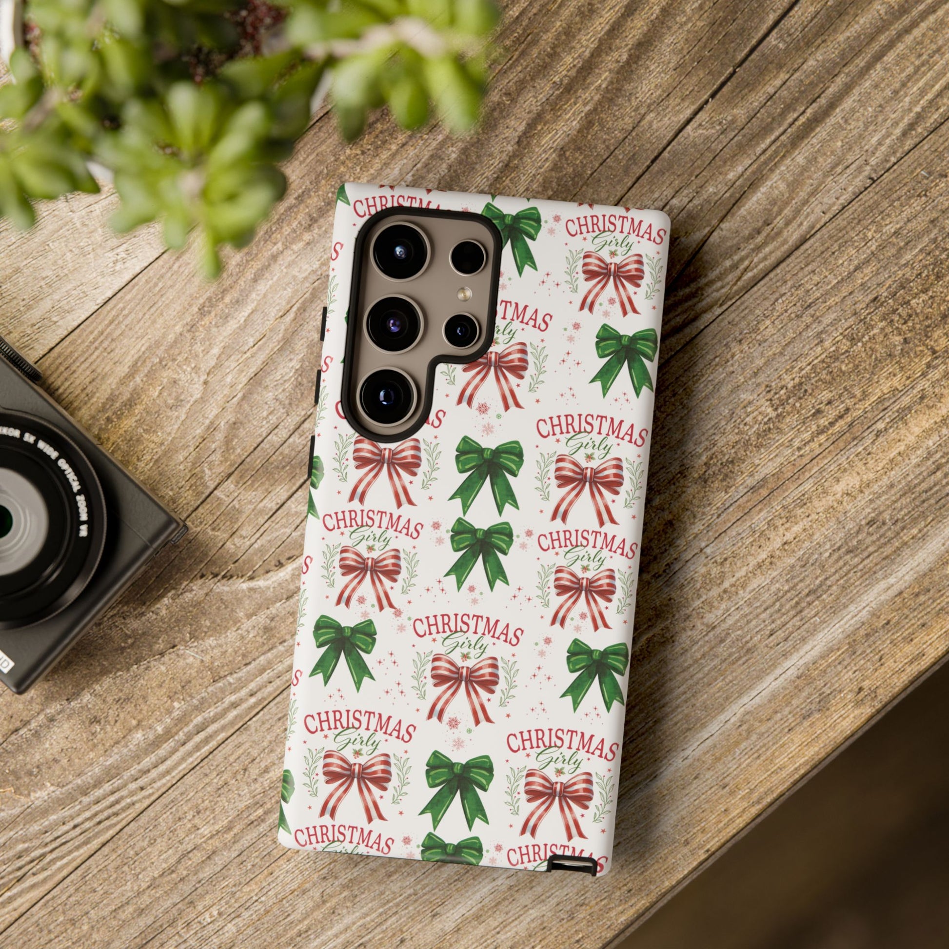 Girly Christmas Coquette Bows Pastel Phone Case for iPhone 17 16 15 23 Samsung, and Pixel | Stylish Protective Cover Gift for Her Perfect for Floral Lover