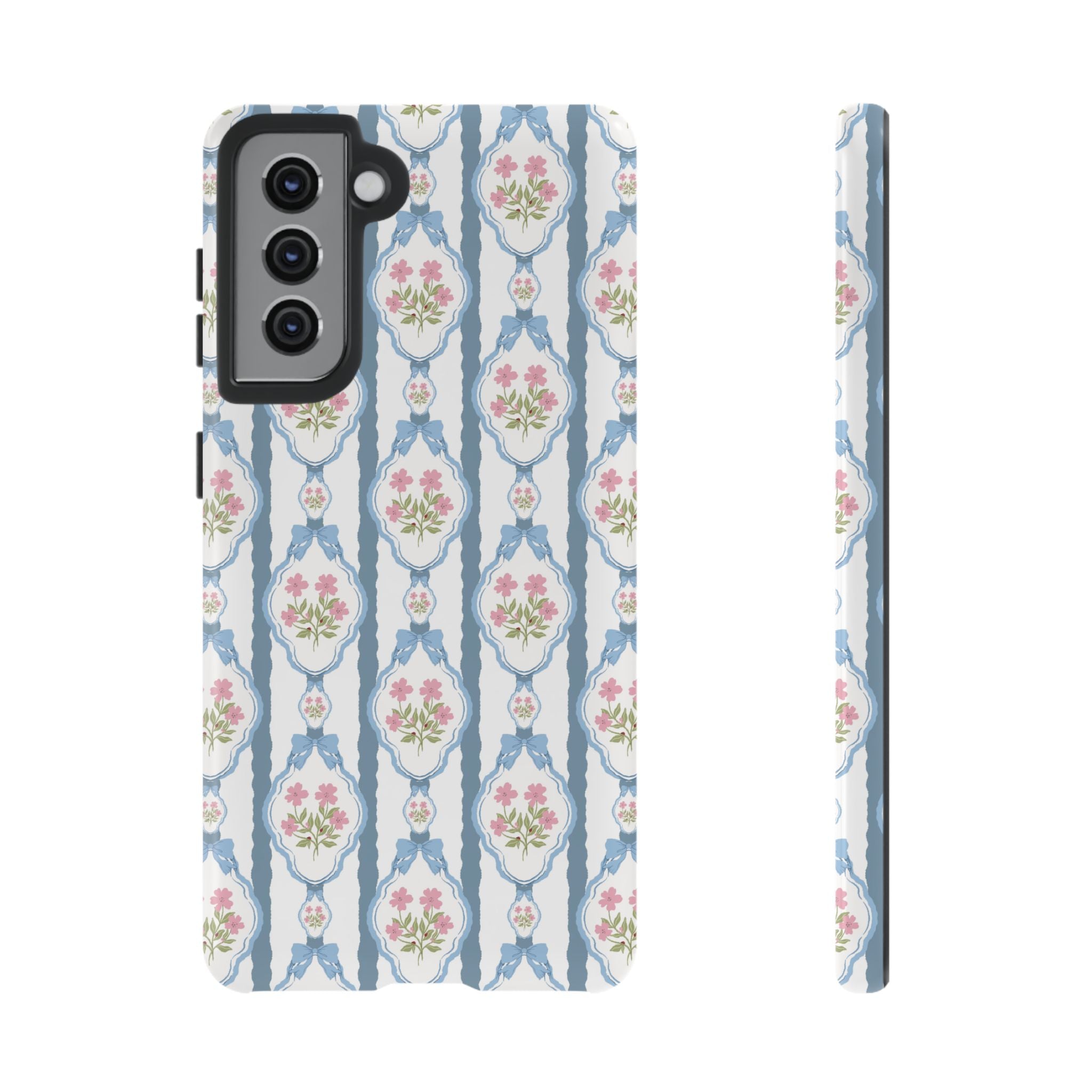 Vintage Blue and  Pink Bow Phone Case — 'Tough Cases' Romantic Floral Design