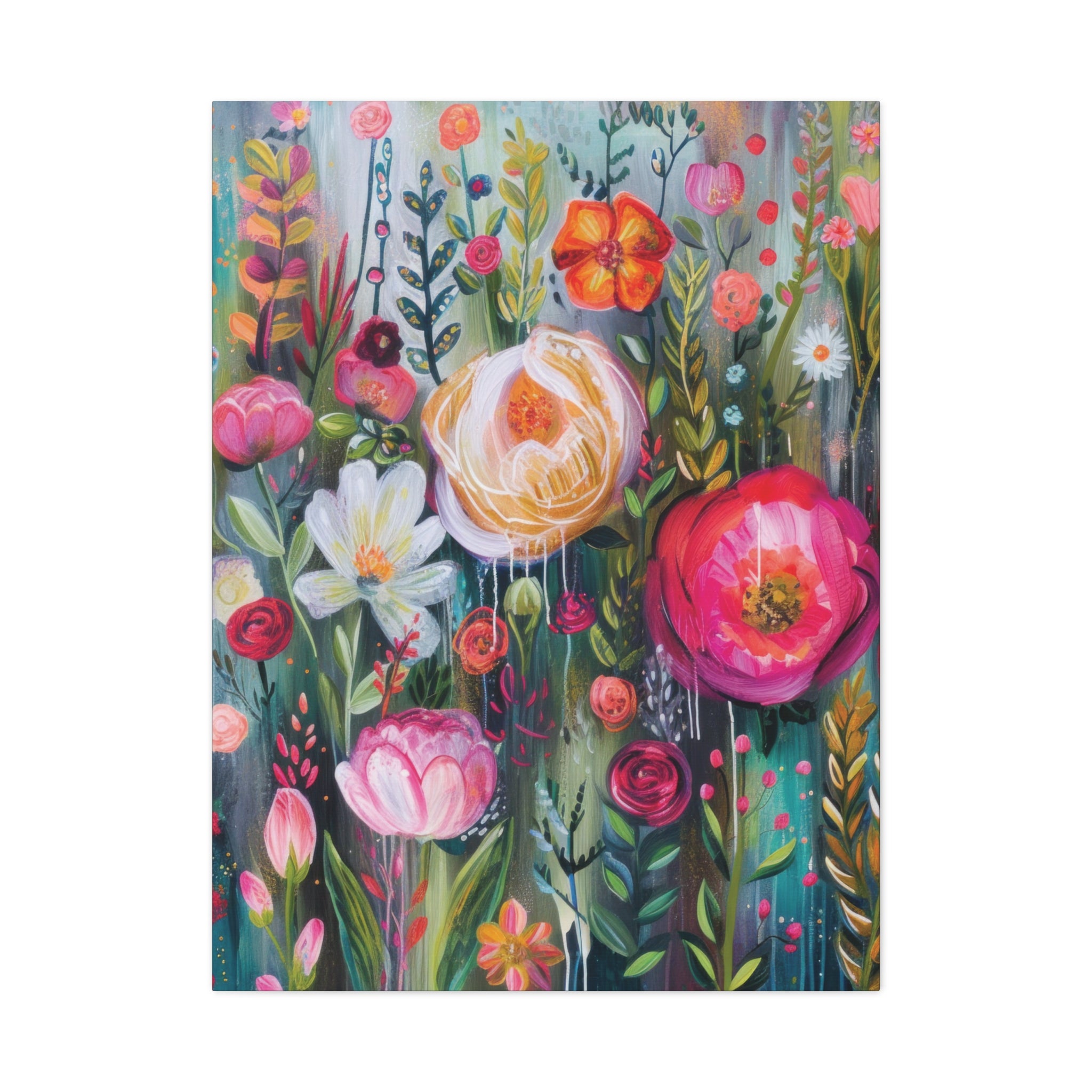 Watercolor Boho Floral Wall Art Matte Canvas Stretched, Vibrant Botanical Design, Perfect for Living Room, Bedroom, or Office Decor, Adds a Stylish Touch to Any Space - MRSBYVALLE