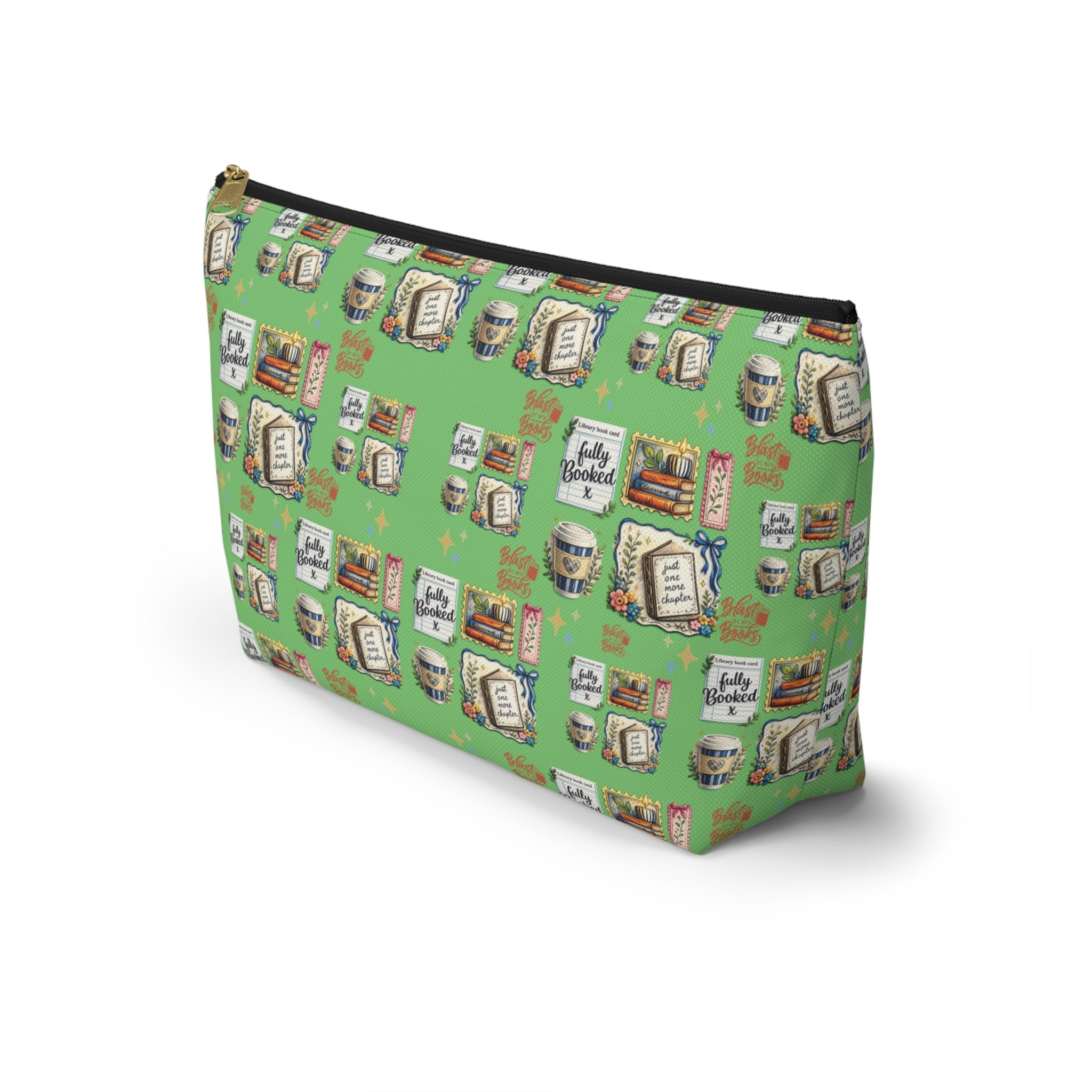 Booked and Coffee Accessory Pouch — T‑Bottom Booklover Zipper Pouch Makeup