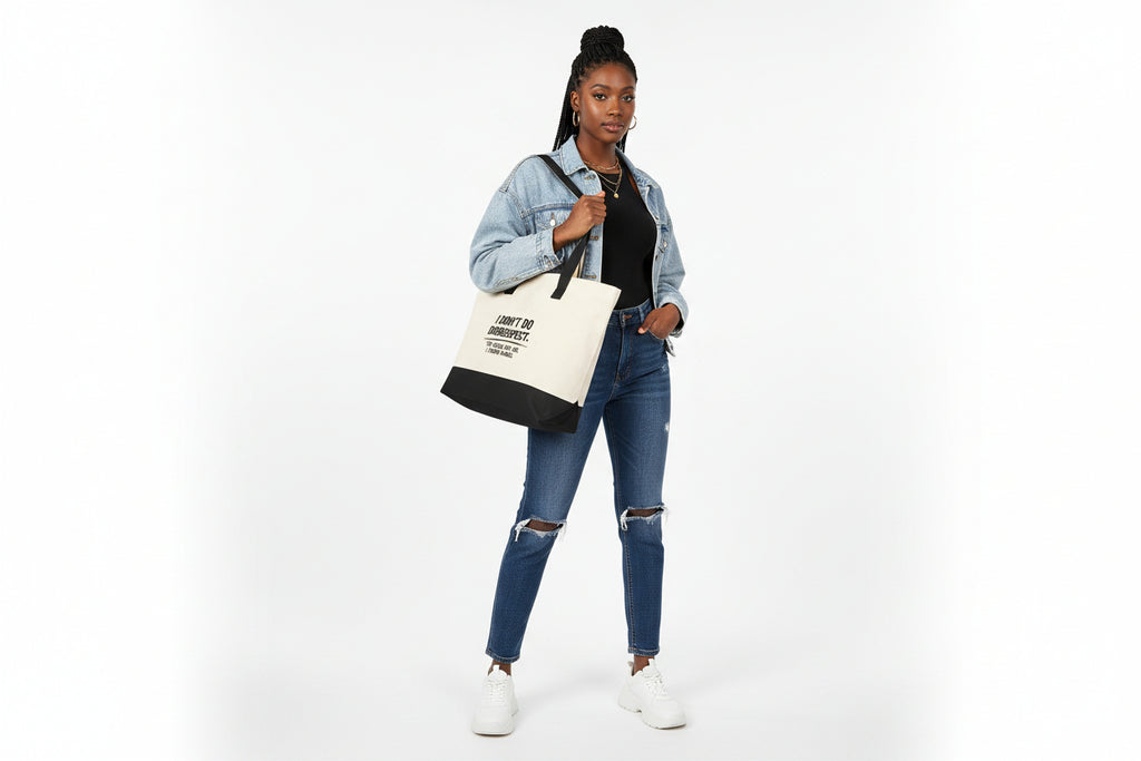 Tote bag with text on a white background